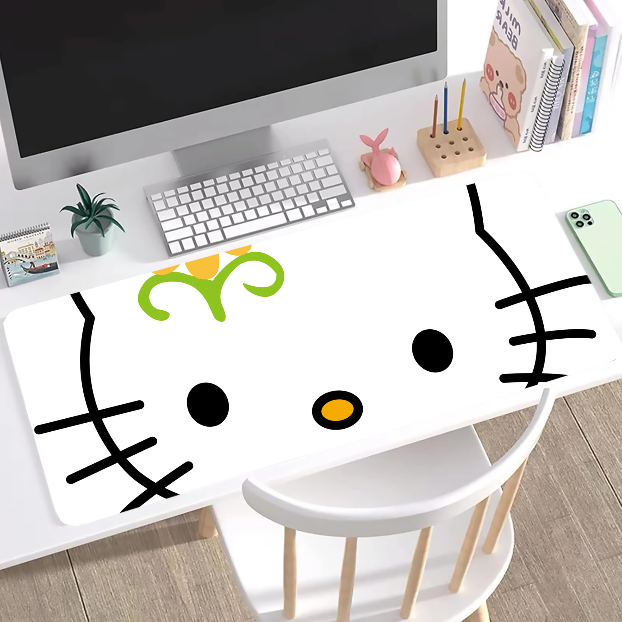 （画像用） Hello Kitty ハローキティ ステッチ加工 大判デスクマット／滑り止めマウスパッド