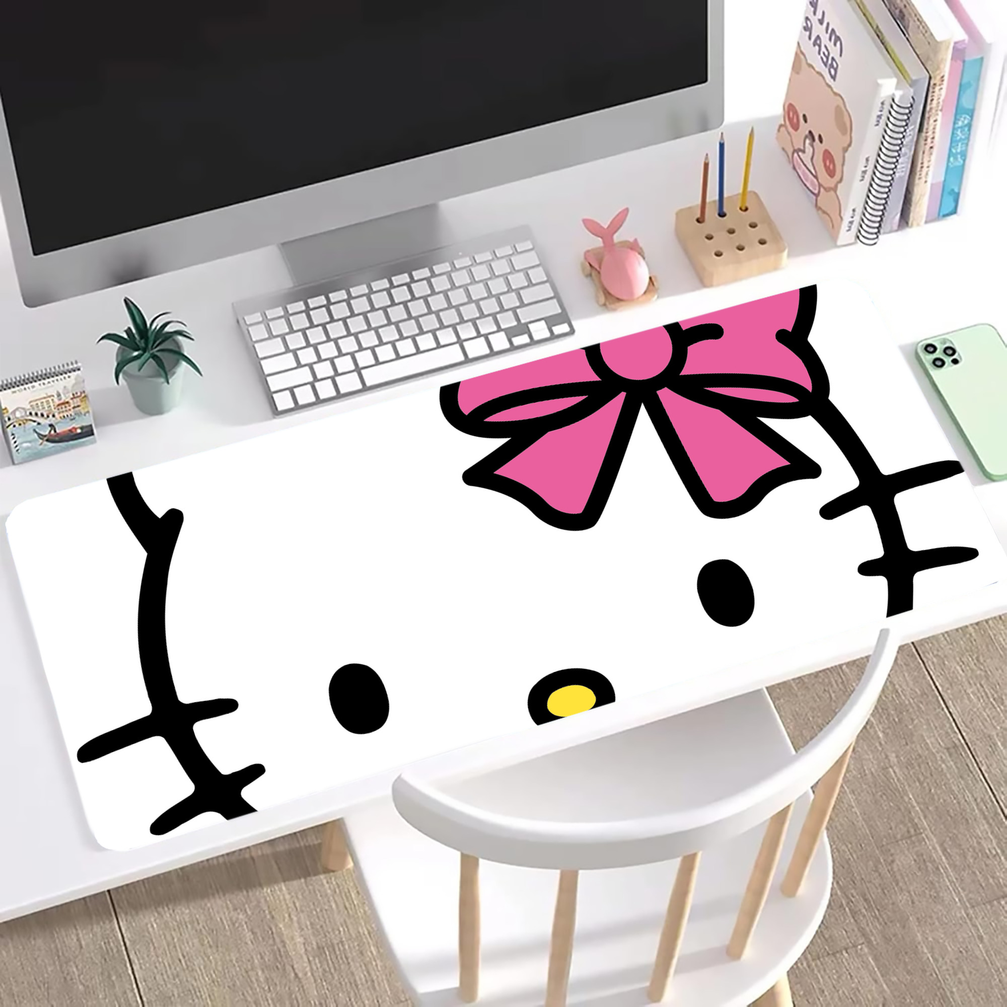 （画像用） Hello Kitty ハローキティ ステッチ加工 大判デスクマット／滑り止めマウスパッド