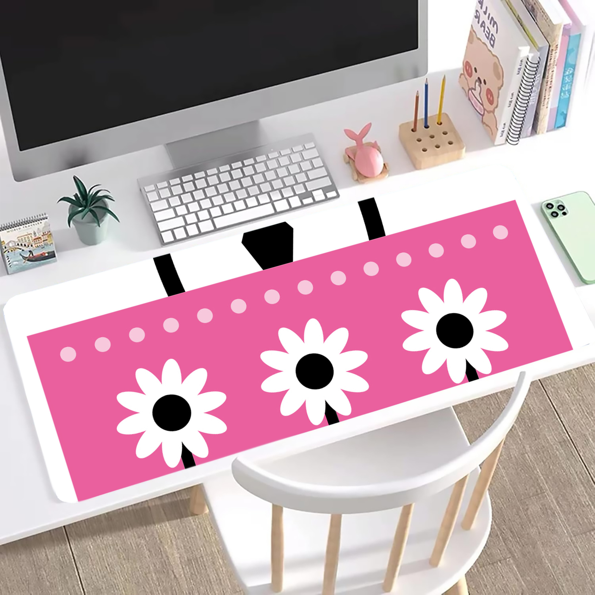 （画像用） Hello Kitty ハローキティ ステッチ加工 大判デスクマット／滑り止めマウスパッド