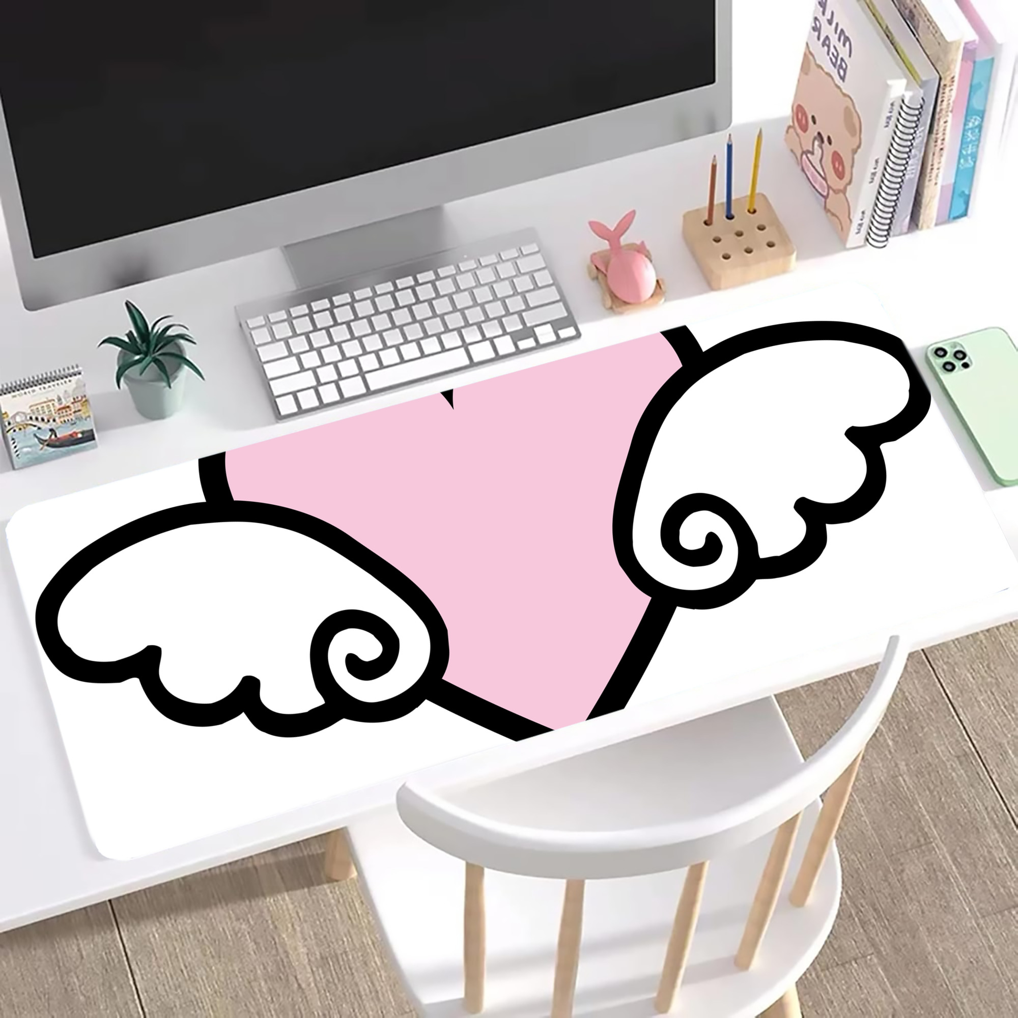 （画像用） Hello Kitty ハローキティ ステッチ加工 大判デスクマット／滑り止めマウスパッド