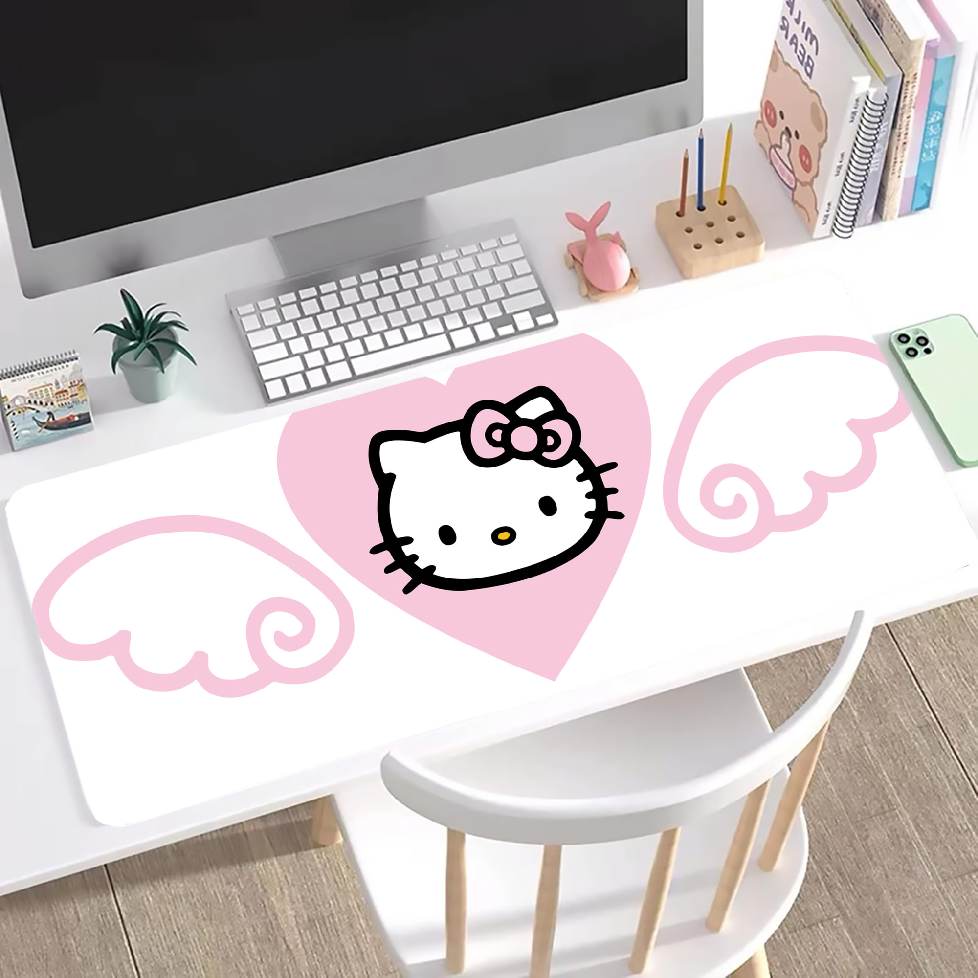 （画像用） Hello Kitty ハローキティ ステッチ加工 大判デスクマット／滑り止めマウスパッド