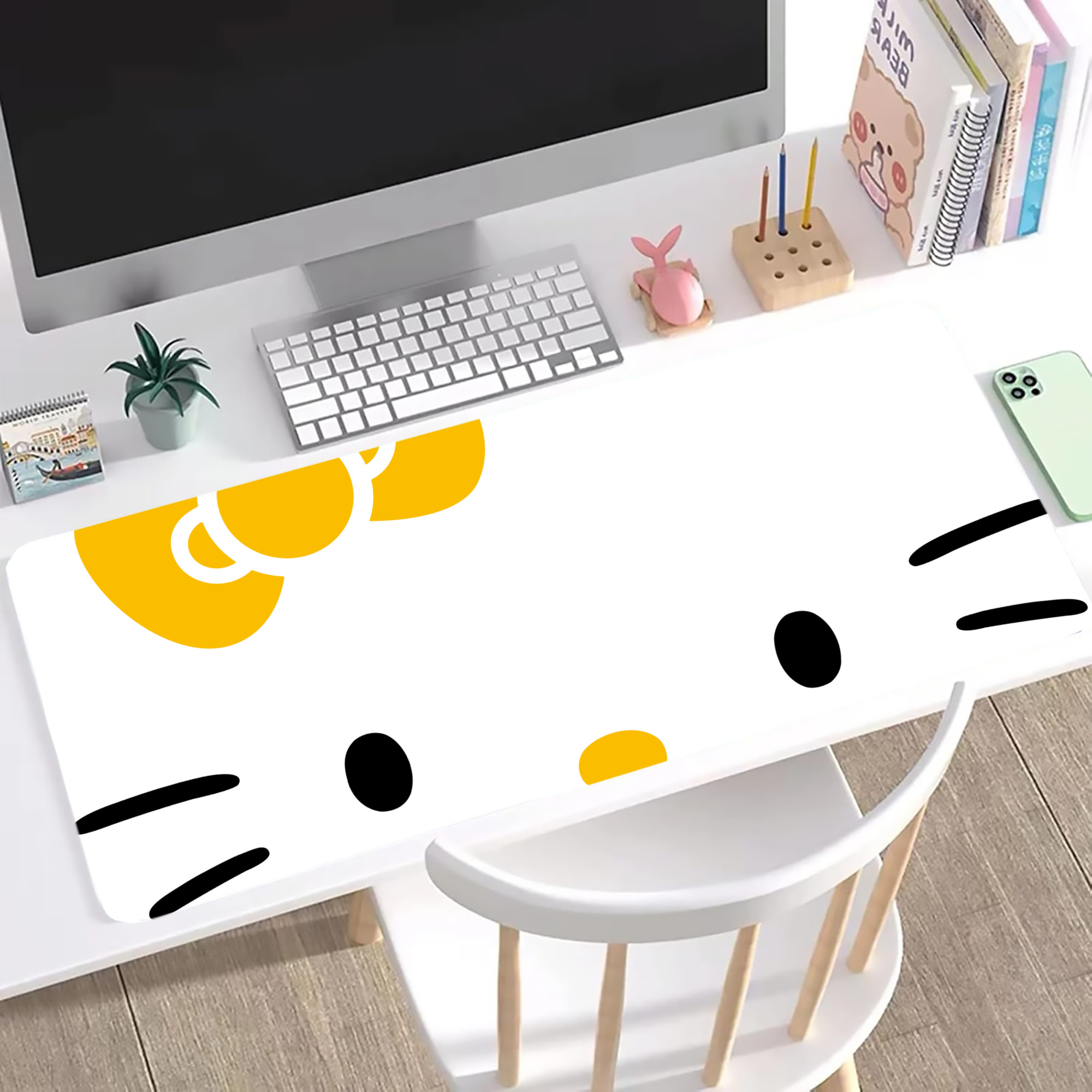 （画像用） Hello Kitty ハローキティ ステッチ加工 大判デスクマット／滑り止めマウスパッド