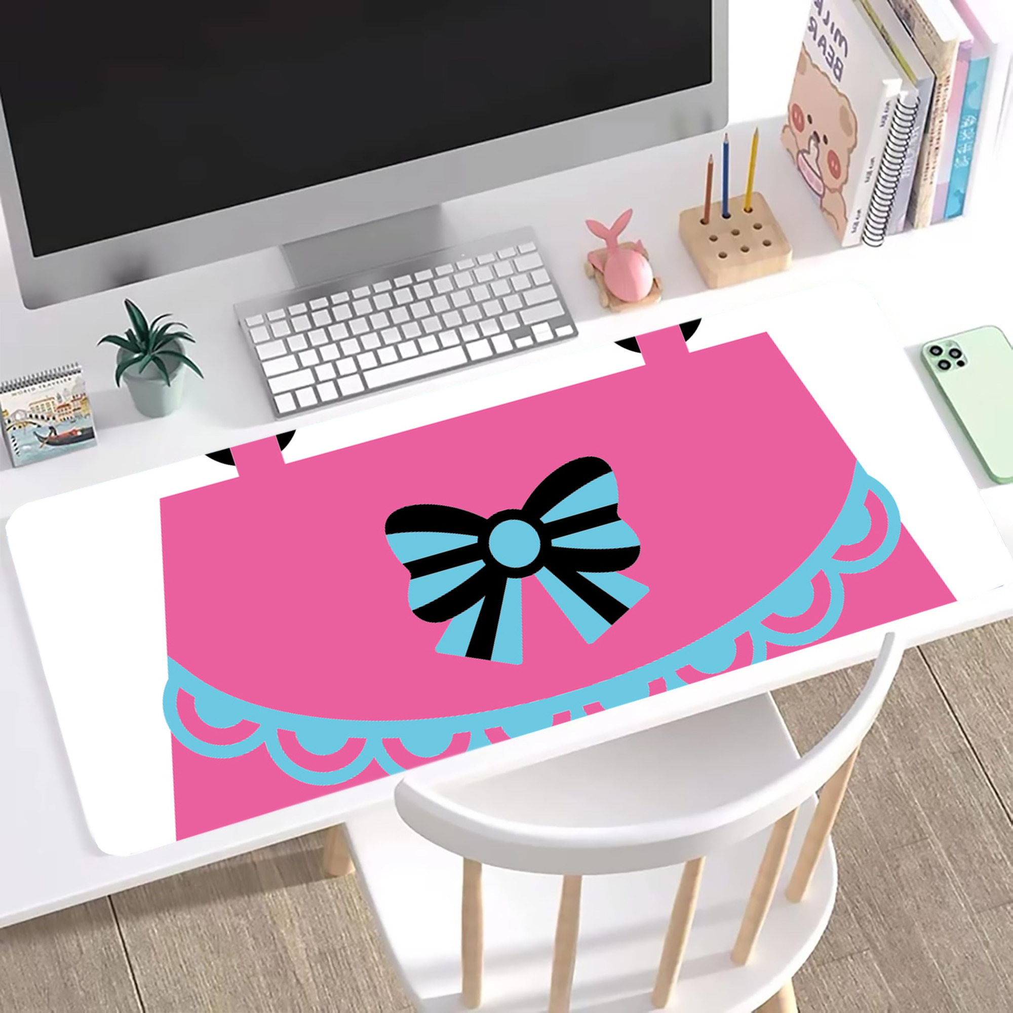 （画像用） Hello Kitty ハローキティ ステッチ加工 大判デスクマット／滑り止めマウスパッド