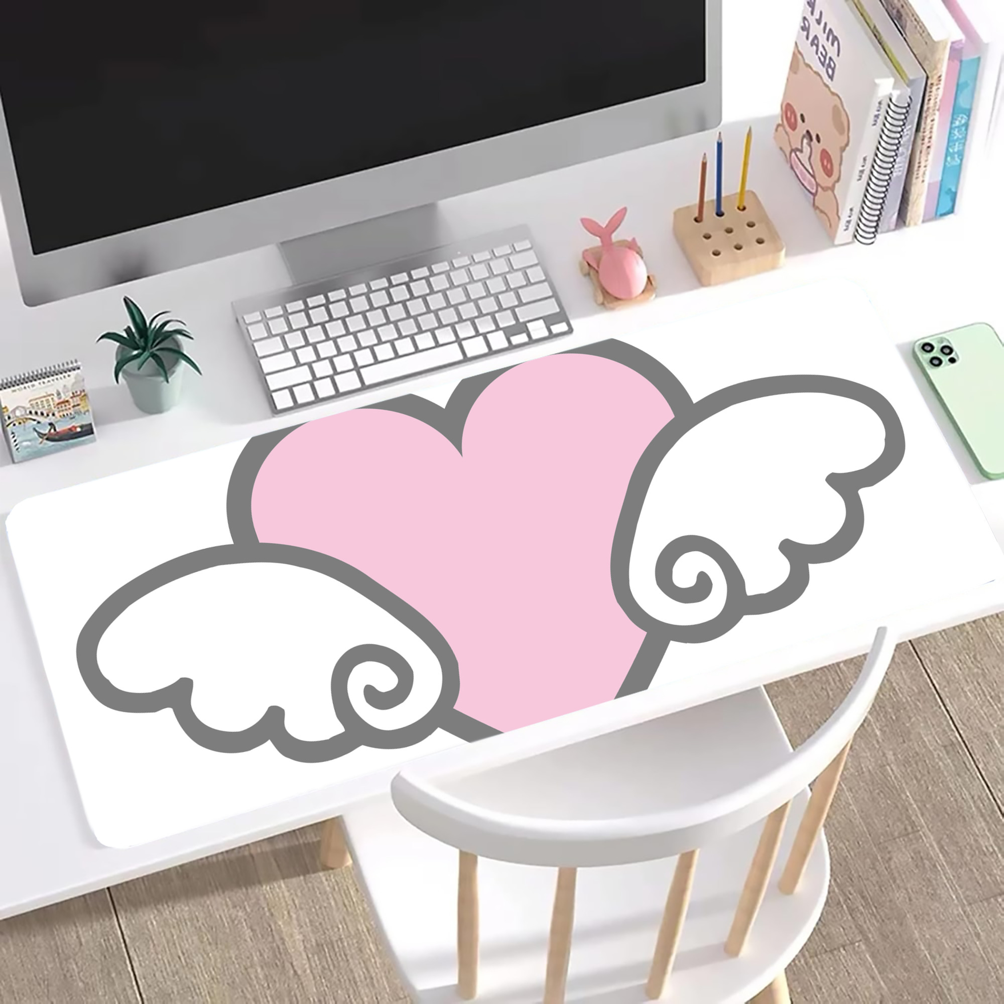 （画像用） Hello Kitty ハローキティ ステッチ加工 大判デスクマット／滑り止めマウスパッド