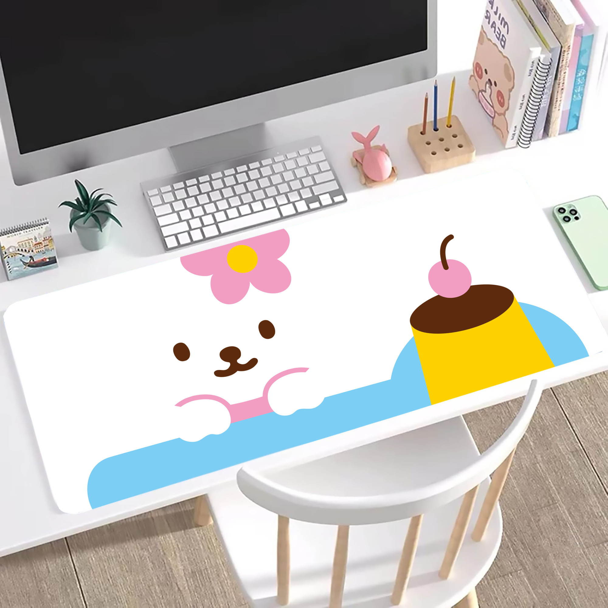 （画像用） Hello Kitty ハローキティ ステッチ加工 大判デスクマット／滑り止めマウスパッド