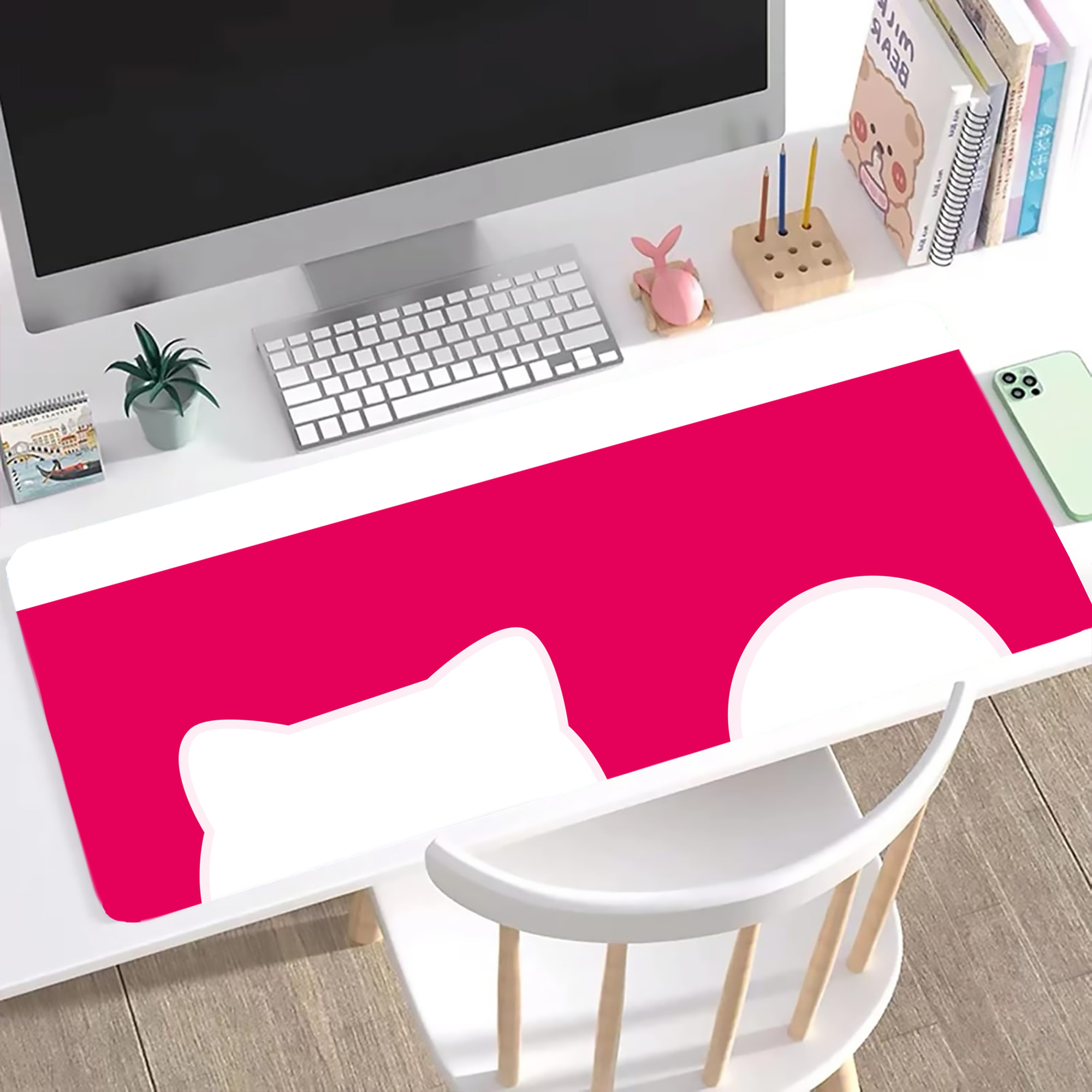 （画像用） Hello Kitty ハローキティ ステッチ加工 大判デスクマット／滑り止めマウスパッド