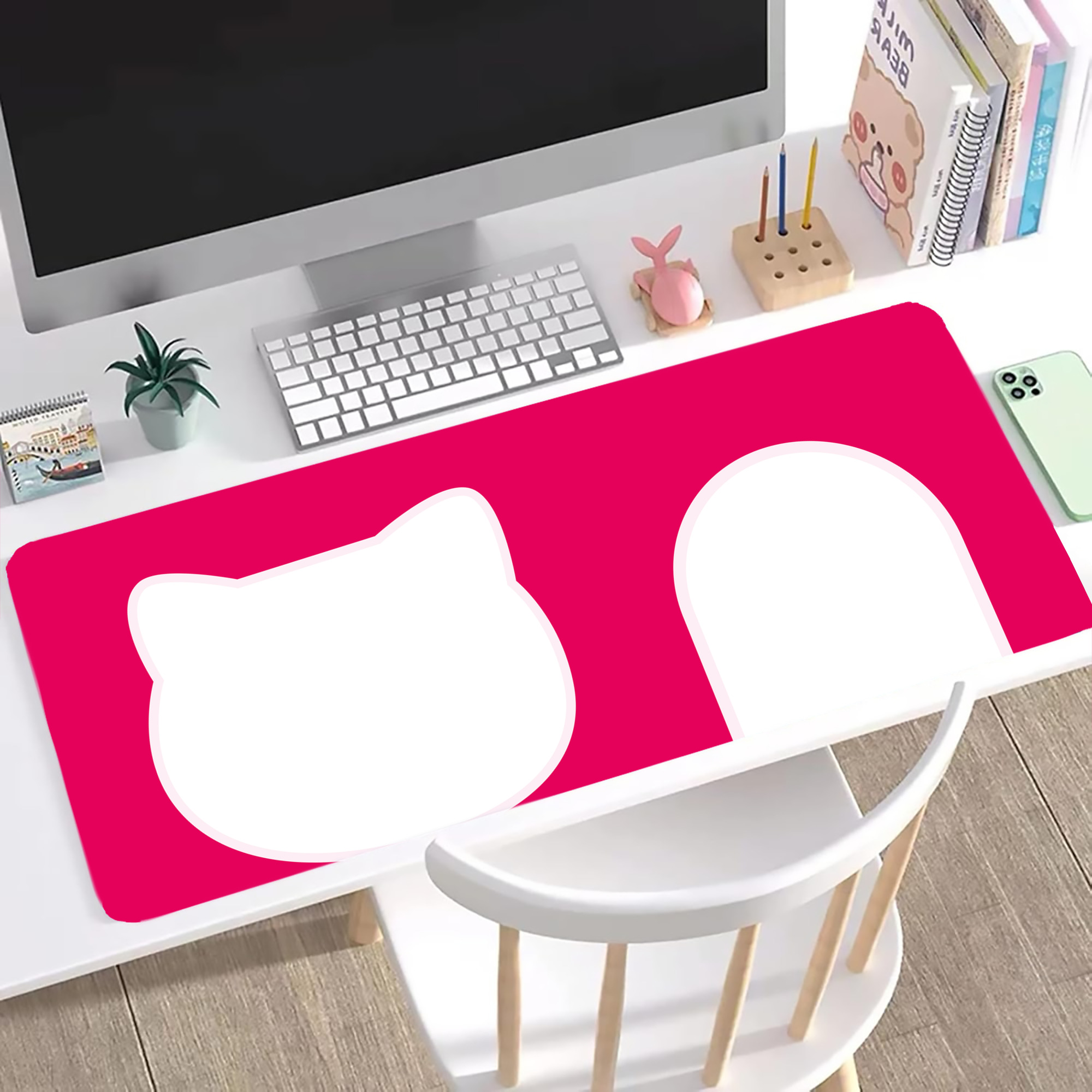 （画像用） Hello Kitty ハローキティ ステッチ加工 大判デスクマット／滑り止めマウスパッド