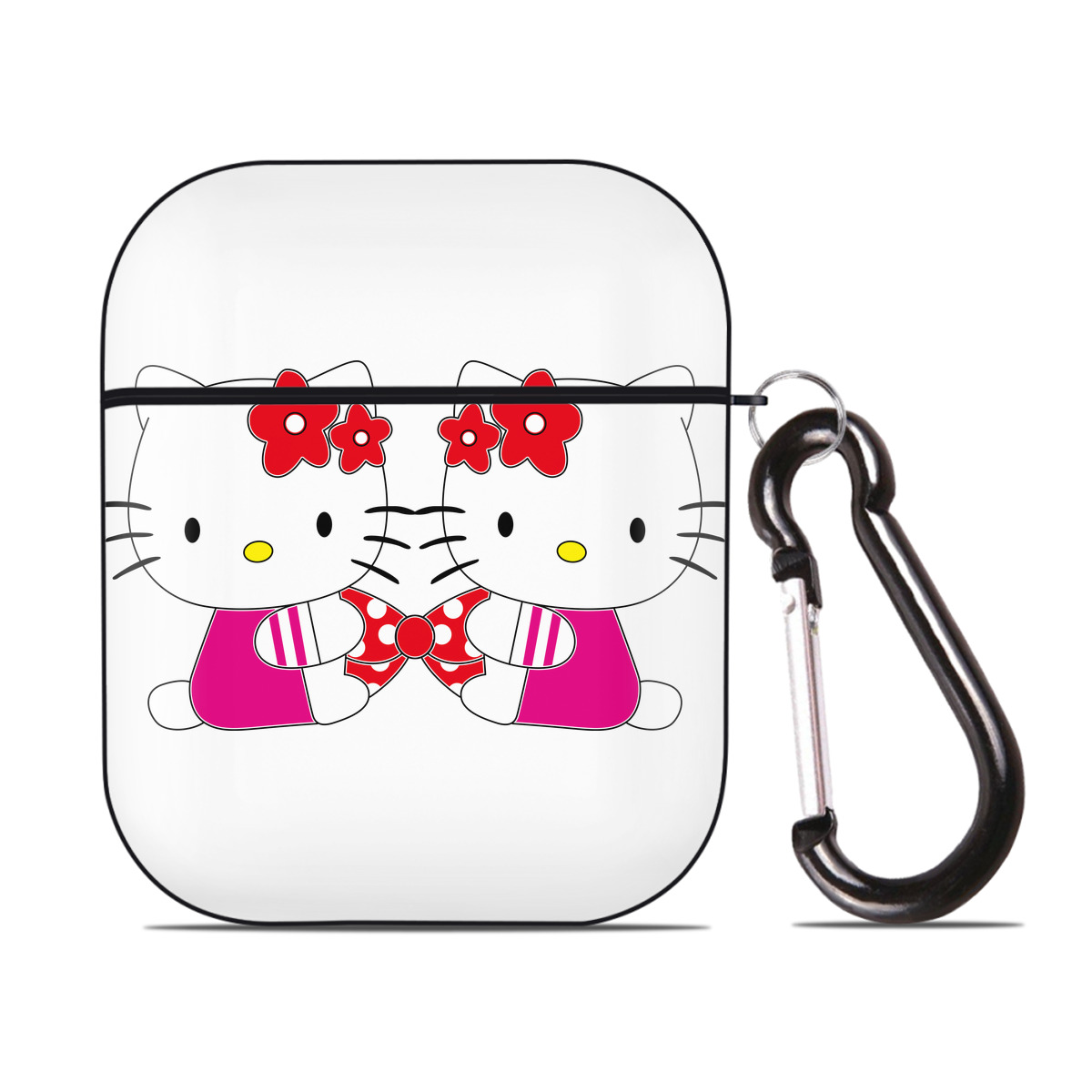 （画像用） Hello Kitty ハローキティ AirPods 第2世代保護ケース ハードシェル ブラック 耐衝撃・防指紋・カラビナ付き