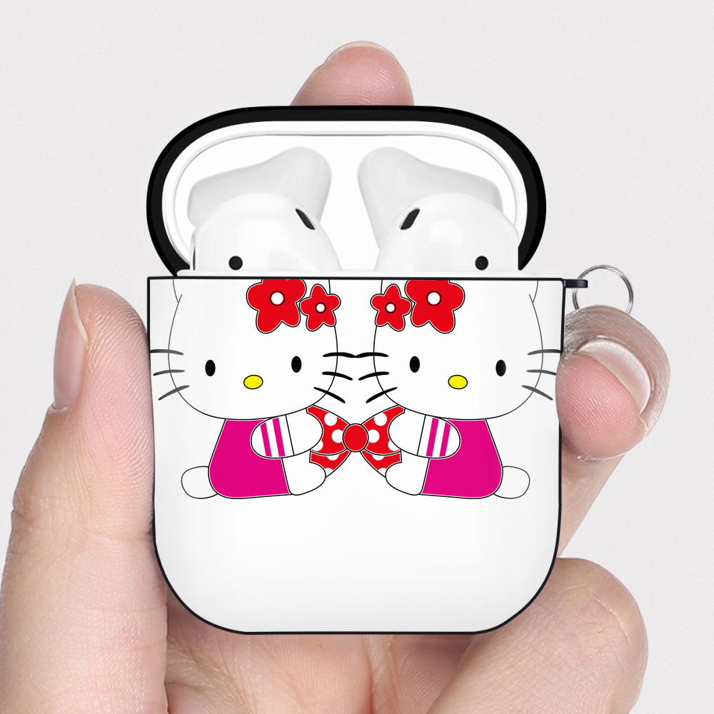 （画像用） Hello Kitty ハローキティ AirPods 第2世代保護ケース ハードシェル ブラック 耐衝撃・防指紋・カラビナ付き