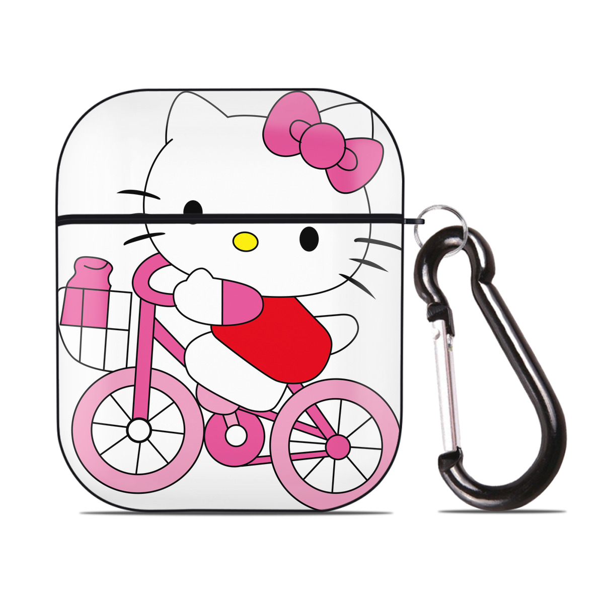 （画像用） Hello Kitty ハローキティ AirPods 第2世代保護ケース ハードシェル ブラック 耐衝撃・防指紋・カラビナ付き