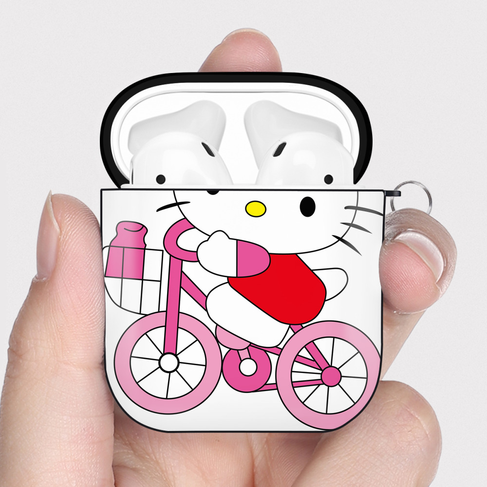 （画像用） Hello Kitty ハローキティ AirPods 第2世代保護ケース ハードシェル ブラック 耐衝撃・防指紋・カラビナ付き