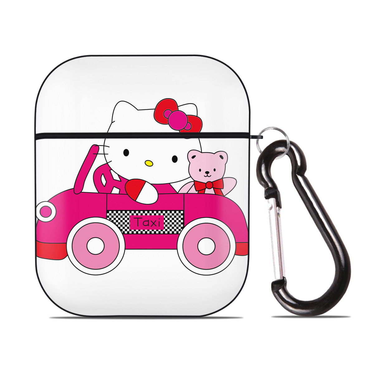 （画像用） Hello Kitty ハローキティ AirPods 第2世代保護ケース ハードシェル ブラック 耐衝撃・防指紋・カラビナ付き
