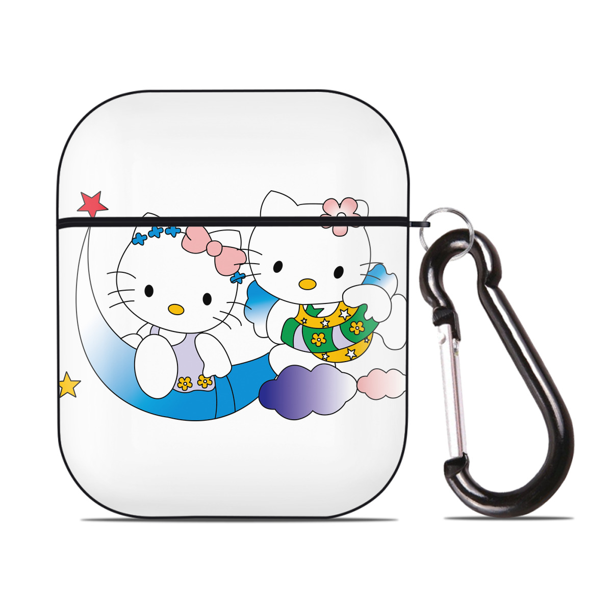 （画像用） Hello Kitty ハローキティ AirPods 第2世代保護ケース ハードシェル ブラック 耐衝撃・防指紋・カラビナ付き
