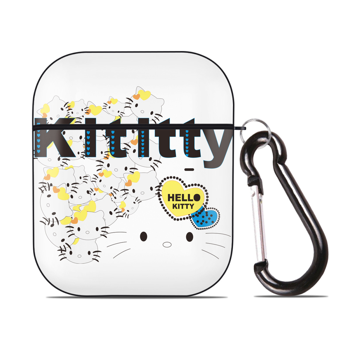 （画像用） Hello Kitty ハローキティ AirPods 第2世代保護ケース ハードシェル ブラック 耐衝撃・防指紋・カラビナ付き