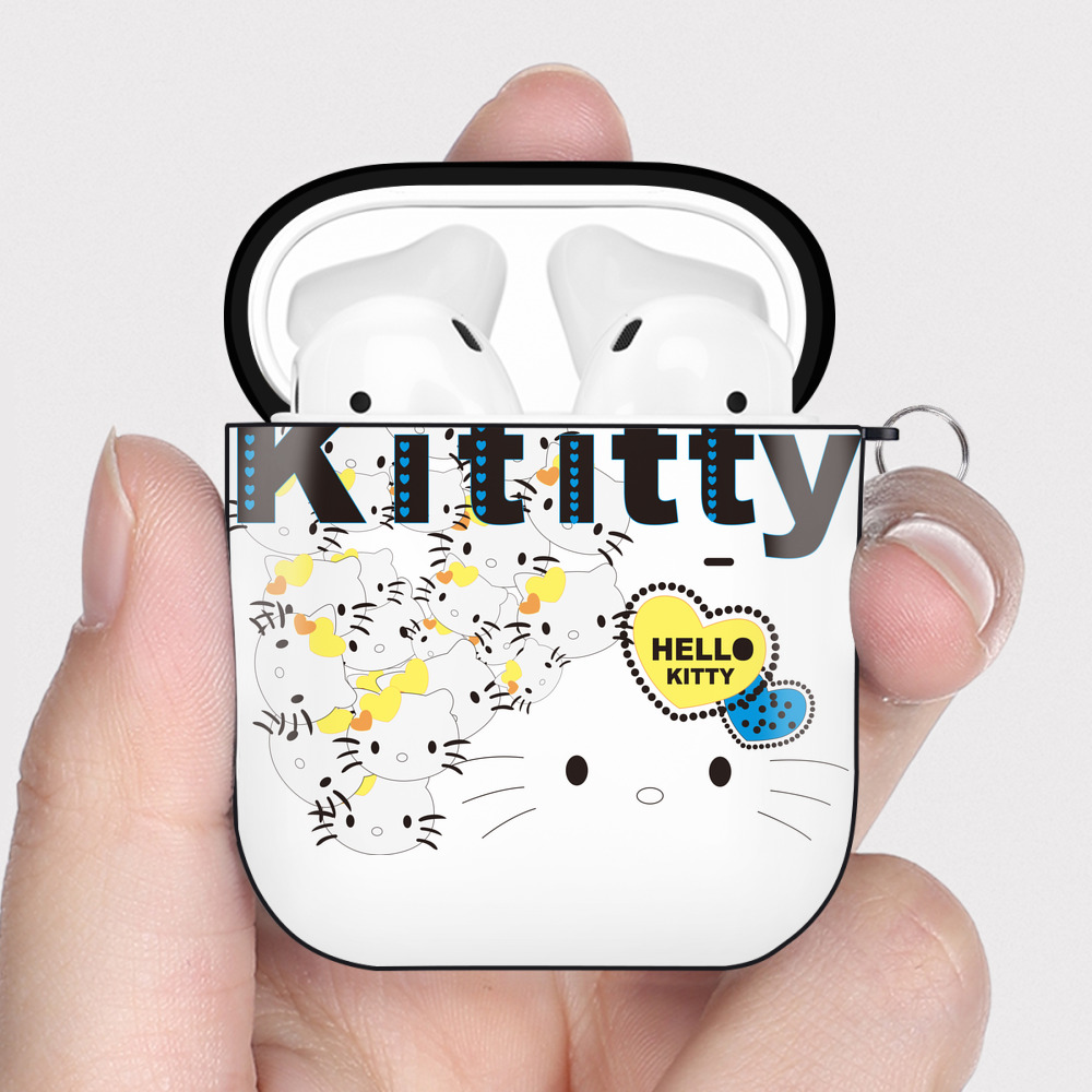 （画像用） Hello Kitty ハローキティ AirPods 第2世代保護ケース ハードシェル ブラック 耐衝撃・防指紋・カラビナ付き