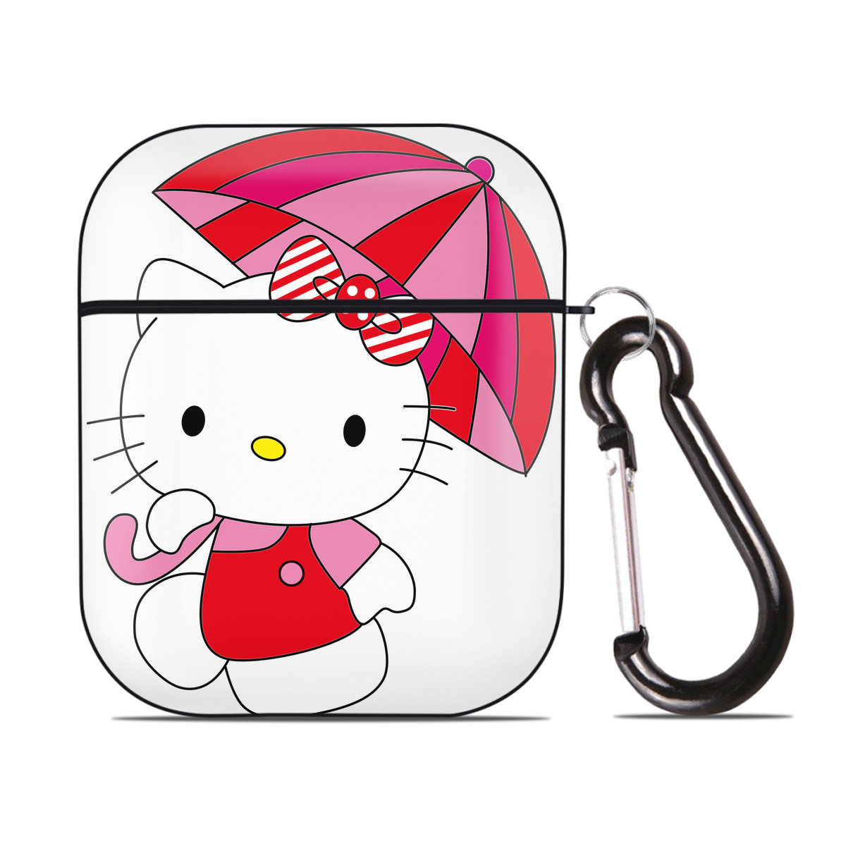 （画像用） Hello Kitty ハローキティ AirPods 第2世代保護ケース ハードシェル ブラック 耐衝撃・防指紋・カラビナ付き