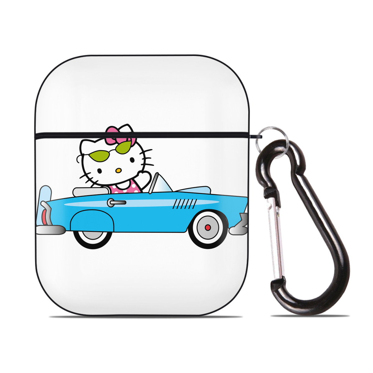 （画像用） Hello Kitty ハローキティ AirPods 第2世代保護ケース ハードシェル ブラック 耐衝撃・防指紋・カラビナ付き