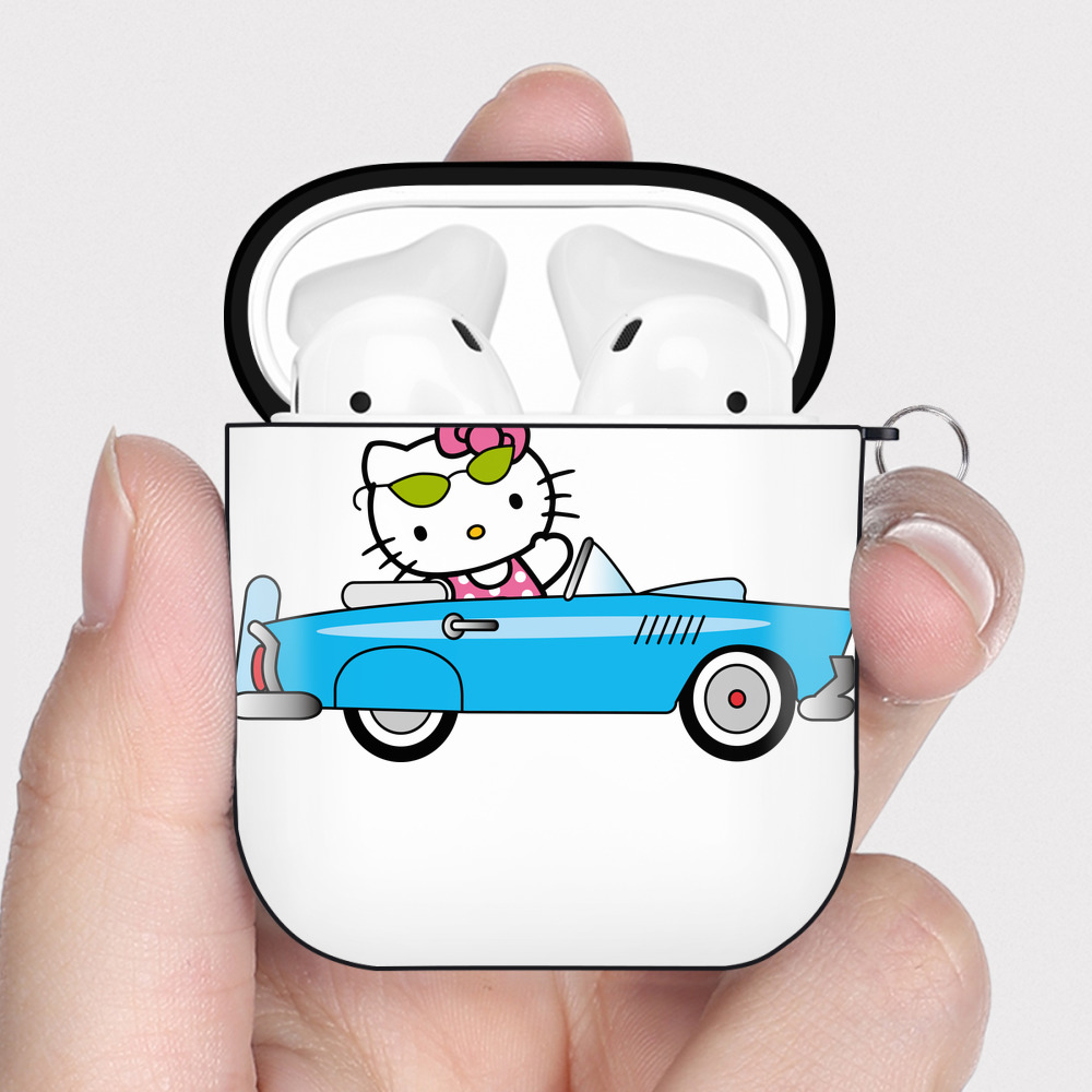 （画像用） Hello Kitty ハローキティ AirPods 第2世代保護ケース ハードシェル ブラック 耐衝撃・防指紋・カラビナ付き