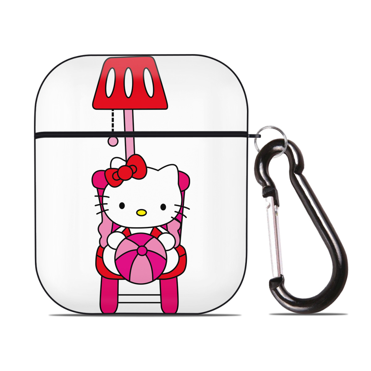 （画像用） Hello Kitty ハローキティ AirPods 第2世代保護ケース ハードシェル ブラック 耐衝撃・防指紋・カラビナ付き