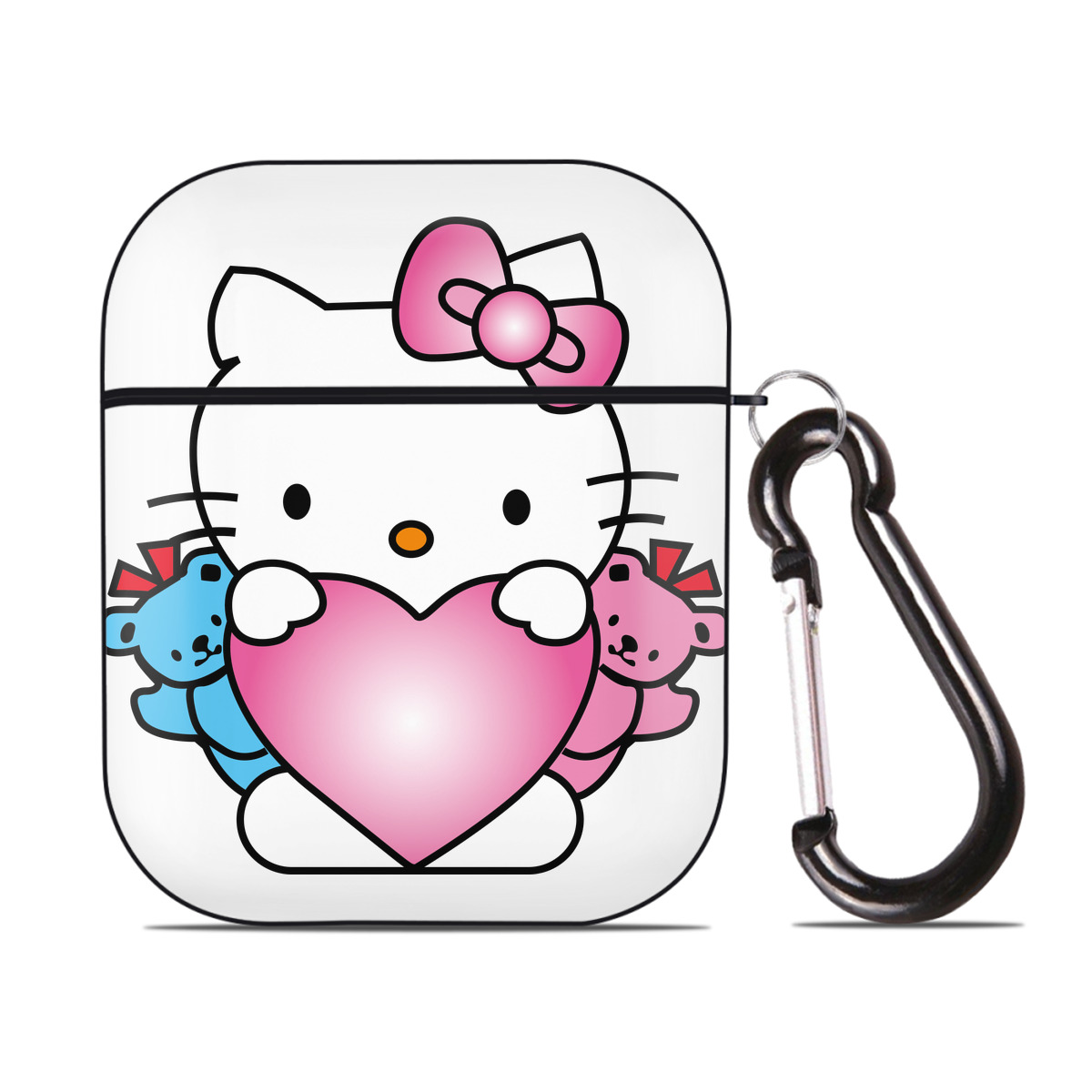 （画像用） Hello Kitty ハローキティ AirPods 第2世代保護ケース ハードシェル ブラック 耐衝撃・防指紋・カラビナ付き