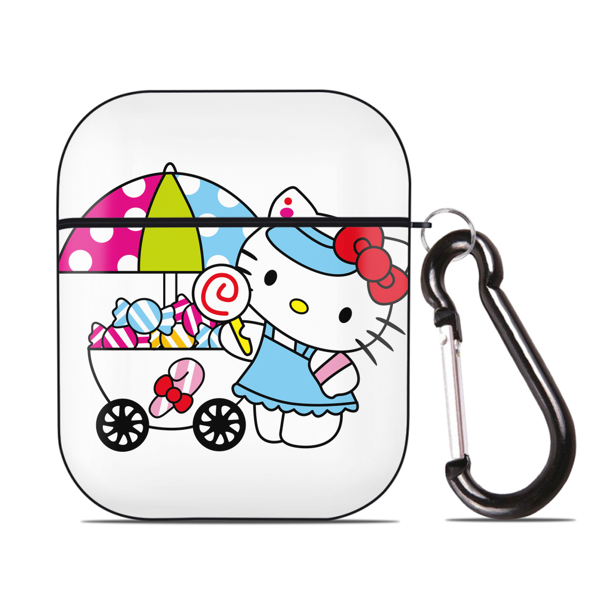 （画像用） Hello Kitty ハローキティ AirPods 第2世代保護ケース ハードシェル ブラック 耐衝撃・防指紋・カラビナ付き