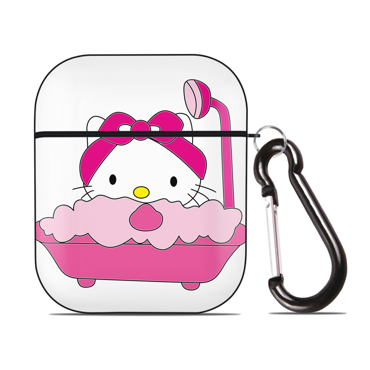 （画像用） Hello Kitty ハローキティ AirPods 第2世代保護ケース ハードシェル ブラック 耐衝撃・防指紋・カラビナ付き