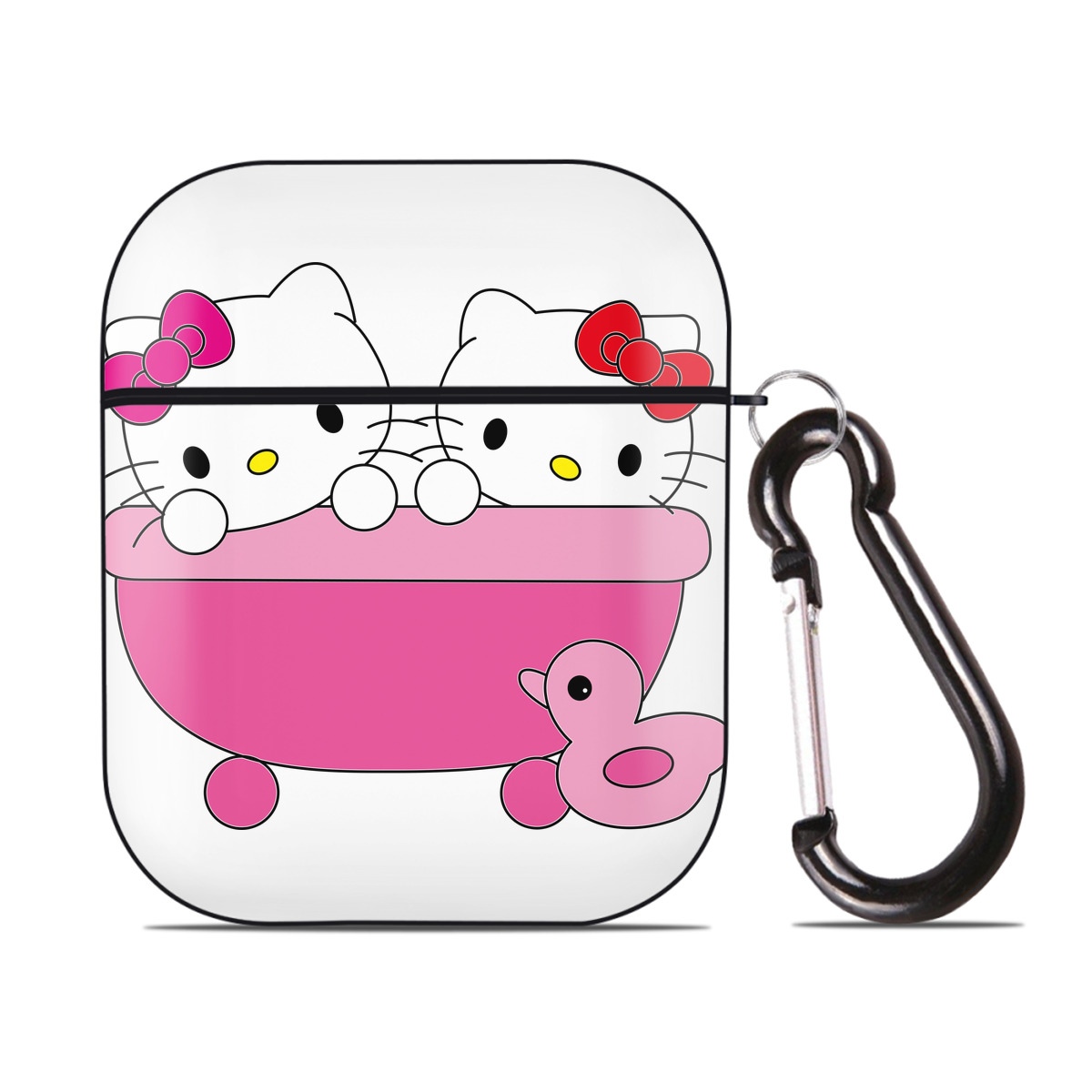 （画像用） Hello Kitty ハローキティ AirPods 第2世代保護ケース ハードシェル ブラック 耐衝撃・防指紋・カラビナ付き