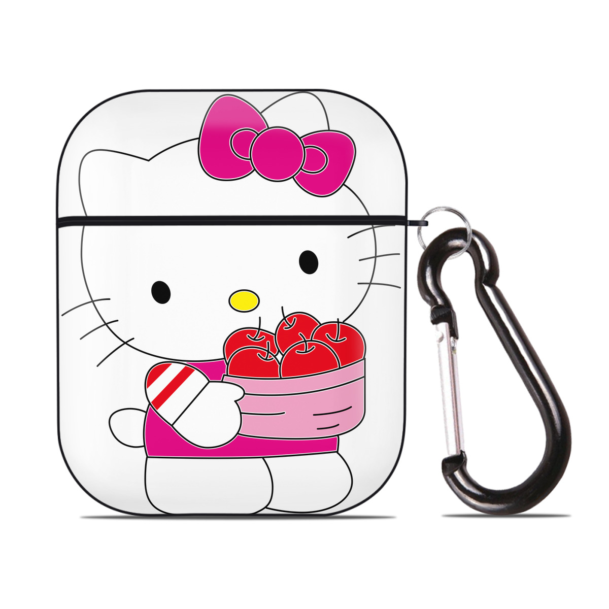 （画像用） Hello Kitty ハローキティ AirPods 第2世代保護ケース ハードシェル ブラック 耐衝撃・防指紋・カラビナ付き