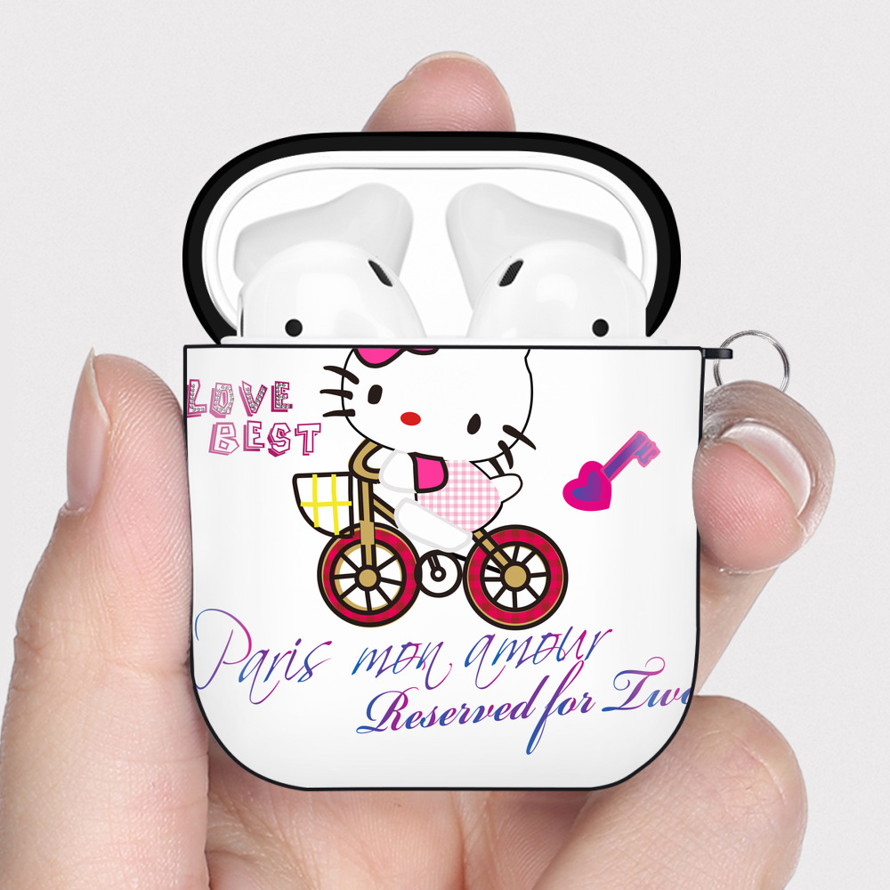 （画像用） Hello Kitty ハローキティ AirPods 第2世代保護ケース ハードシェル ブラック 耐衝撃・防指紋・カラビナ付き