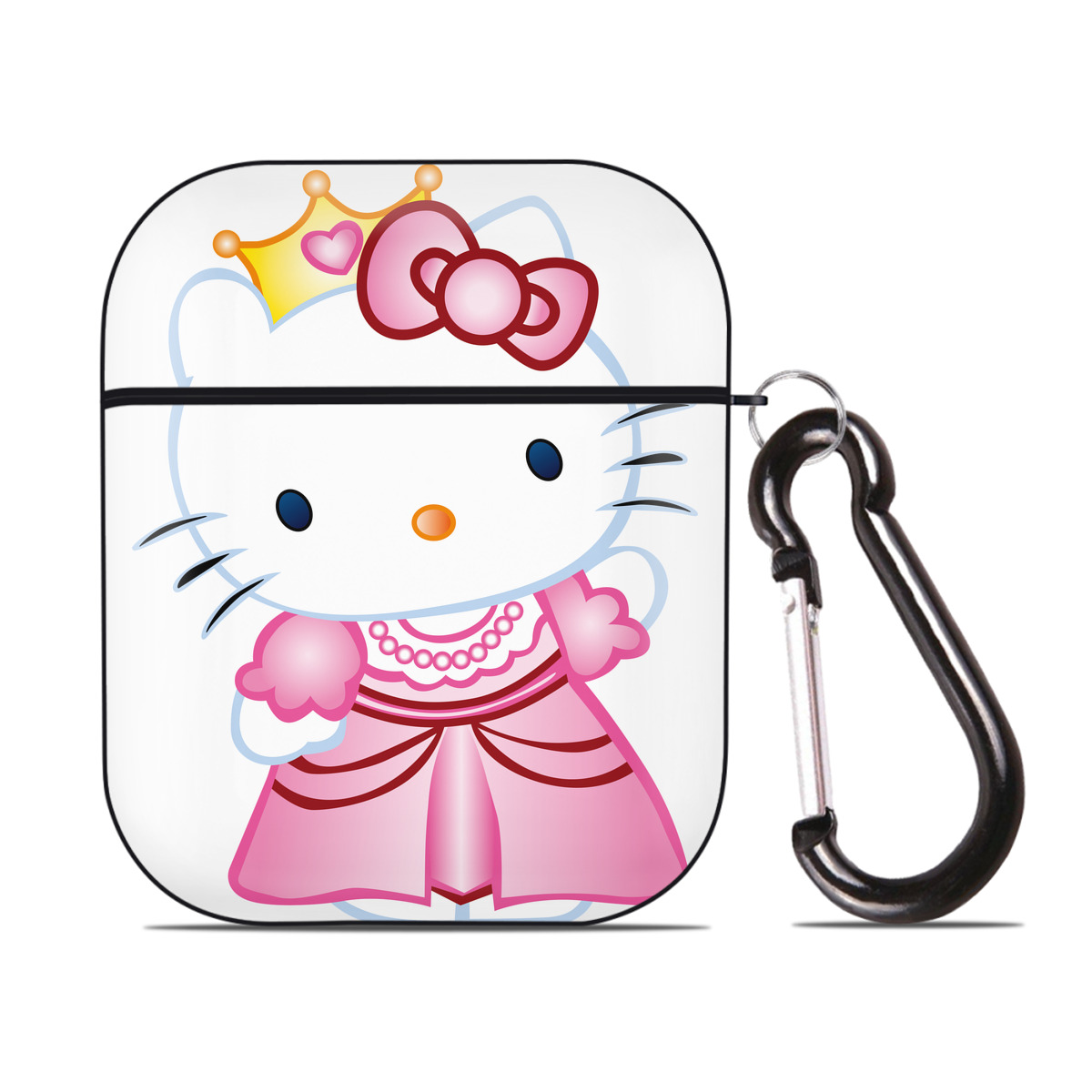 （画像用） Hello Kitty ハローキティ AirPods 第2世代保護ケース ハードシェル ブラック 耐衝撃・防指紋・カラビナ付き