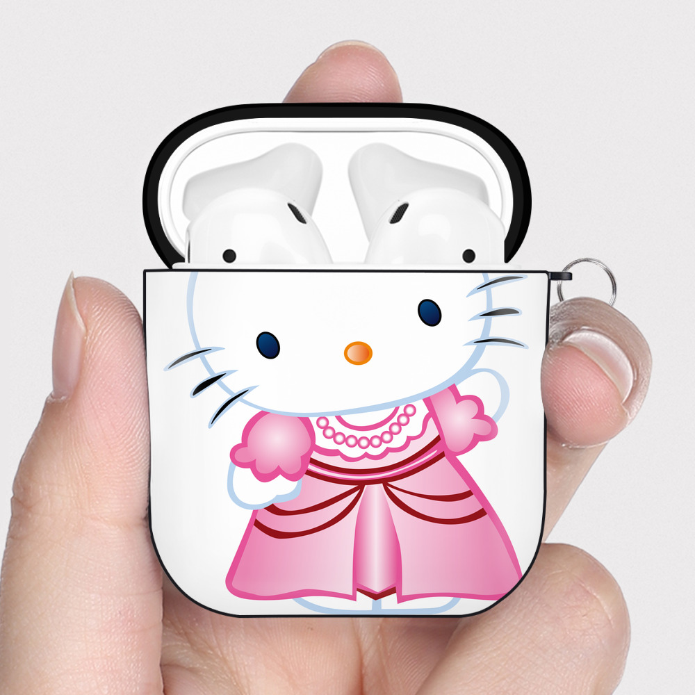 （画像用） Hello Kitty ハローキティ AirPods 第2世代保護ケース ハードシェル ブラック 耐衝撃・防指紋・カラビナ付き