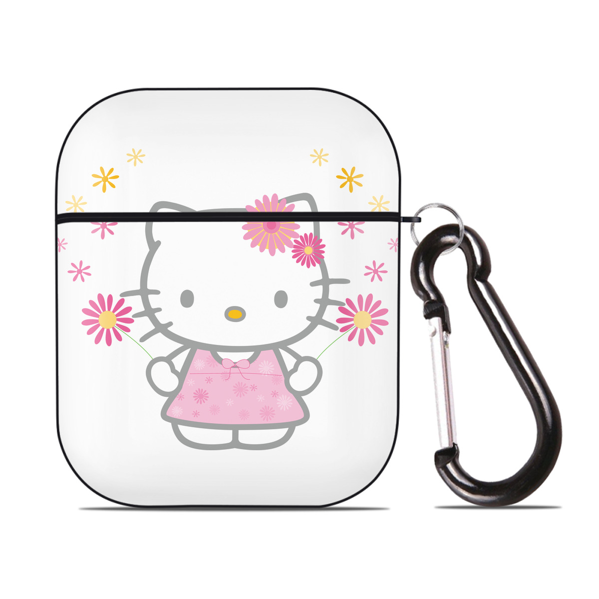 （画像用） Hello Kitty ハローキティ AirPods 第2世代保護ケース ハードシェル ブラック 耐衝撃・防指紋・カラビナ付き