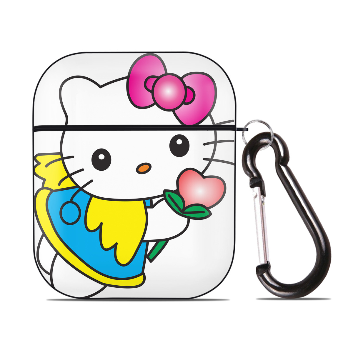 （画像用） Hello Kitty ハローキティ AirPods 第2世代保護ケース ハードシェル ブラック 耐衝撃・防指紋・カラビナ付き