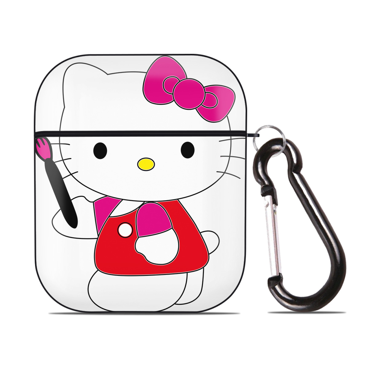 （画像用） Hello Kitty ハローキティ AirPods 第2世代保護ケース ハードシェル ブラック 耐衝撃・防指紋・カラビナ付き