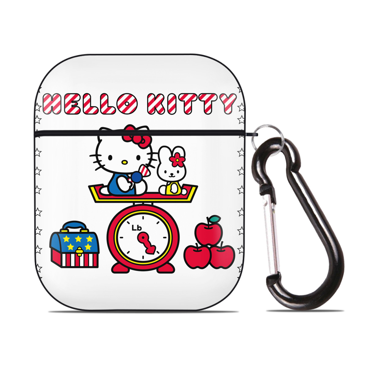 （画像用） Hello Kitty ハローキティ AirPods 第2世代保護ケース ハードシェル ブラック 耐衝撃・防指紋・カラビナ付き