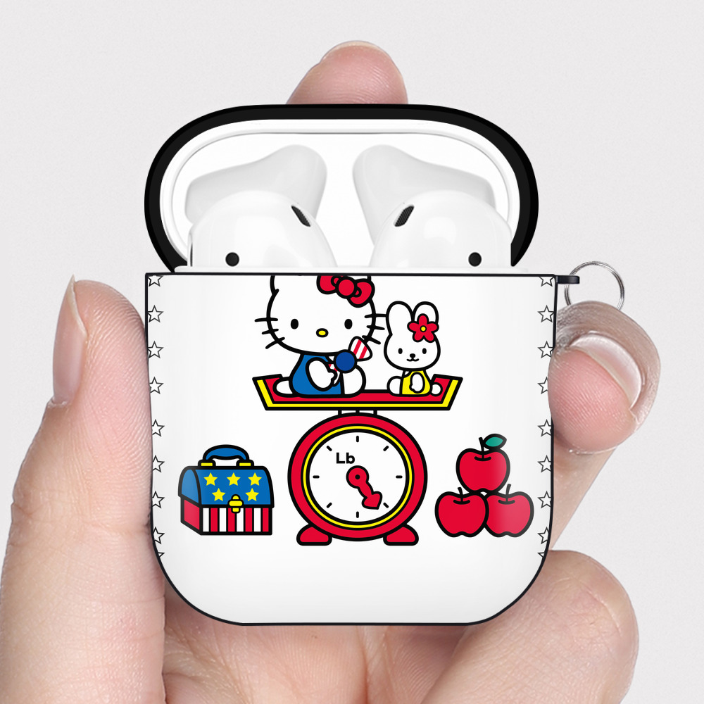 （画像用） Hello Kitty ハローキティ AirPods 第2世代保護ケース ハードシェル ブラック 耐衝撃・防指紋・カラビナ付き