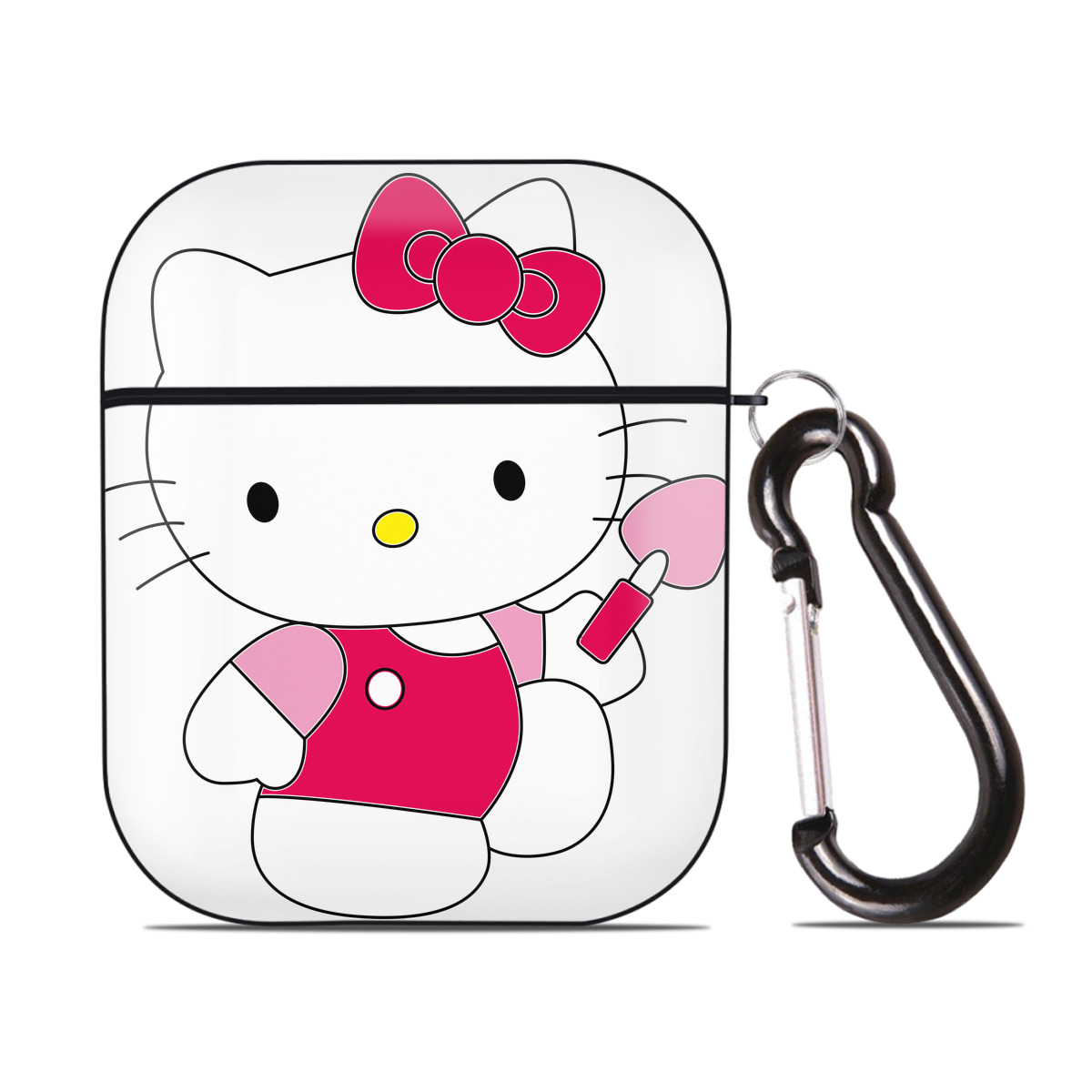 （画像用） Hello Kitty ハローキティ AirPods 第2世代保護ケース ハードシェル ブラック 耐衝撃・防指紋・カラビナ付き