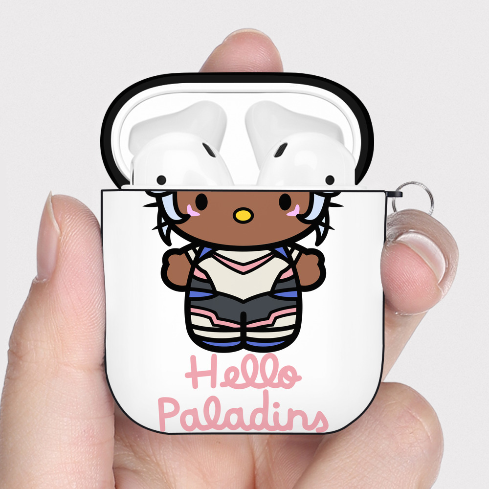 （画像用） Hello Kitty ハローキティ AirPods 第2世代保護ケース ハードシェル ブラック 耐衝撃・防指紋・カラビナ付き