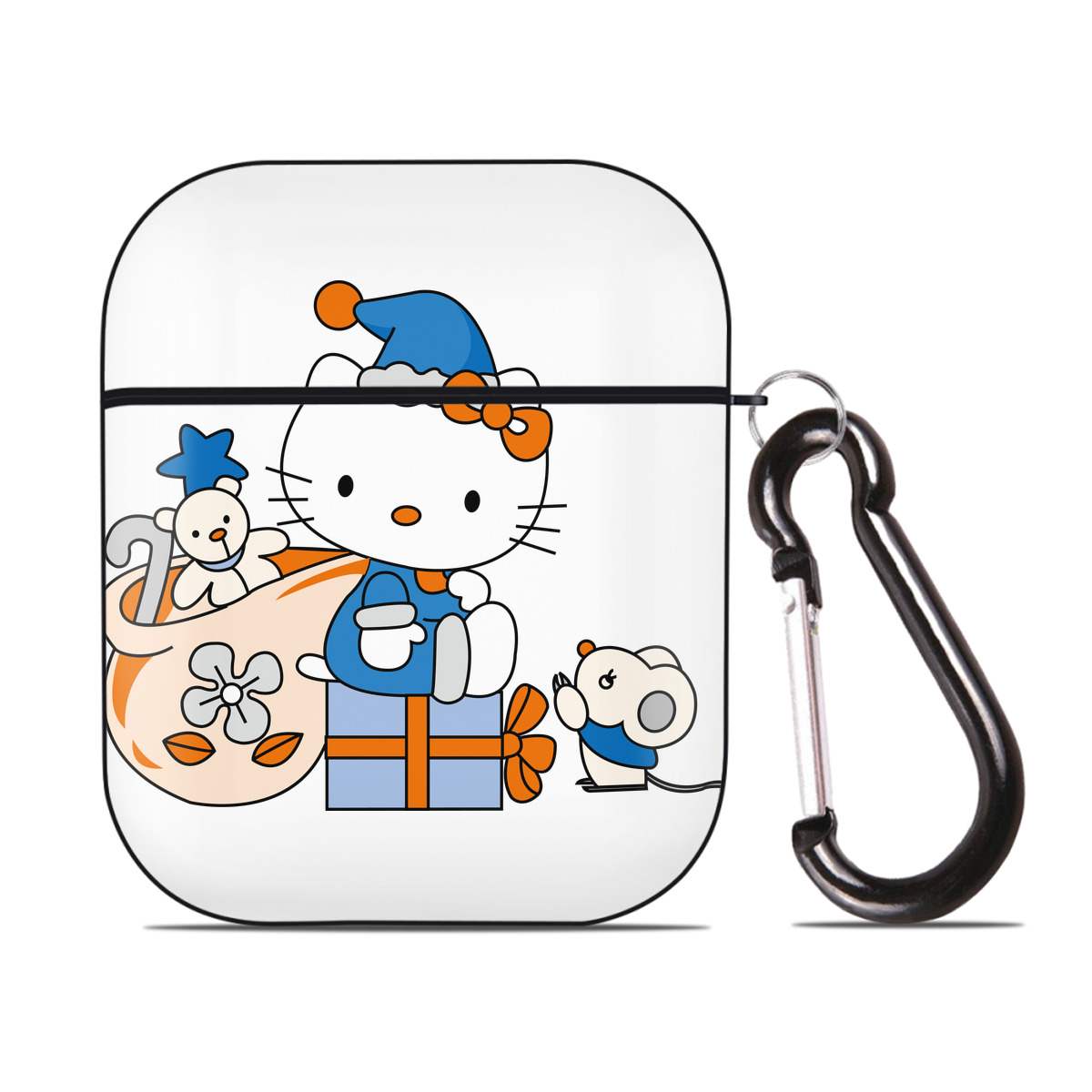 （画像用） Hello Kitty ハローキティ AirPods 第2世代保護ケース ハードシェル ブラック 耐衝撃・防指紋・カラビナ付き
