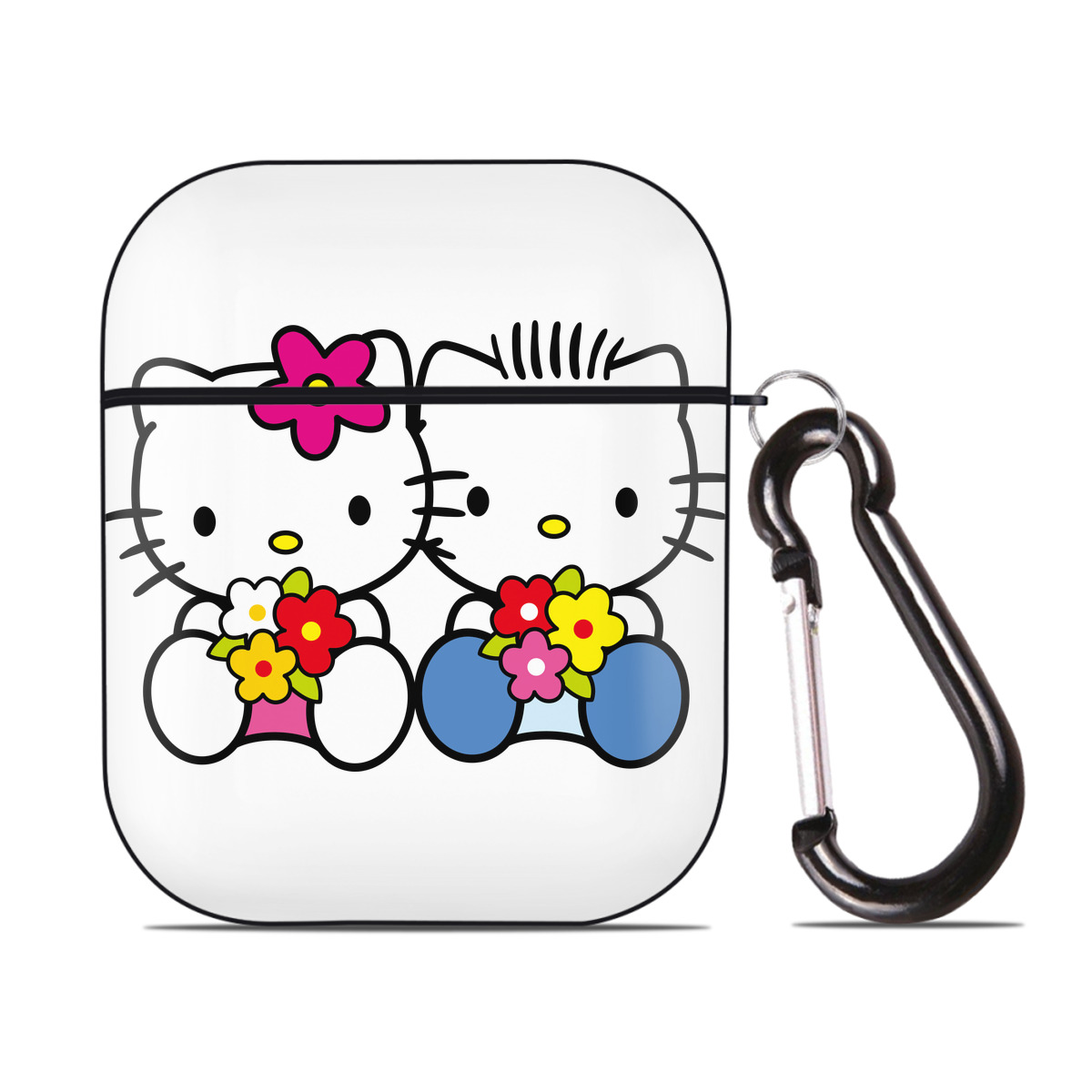 （画像用） Hello Kitty ハローキティ AirPods 第2世代保護ケース ハードシェル ブラック 耐衝撃・防指紋・カラビナ付き