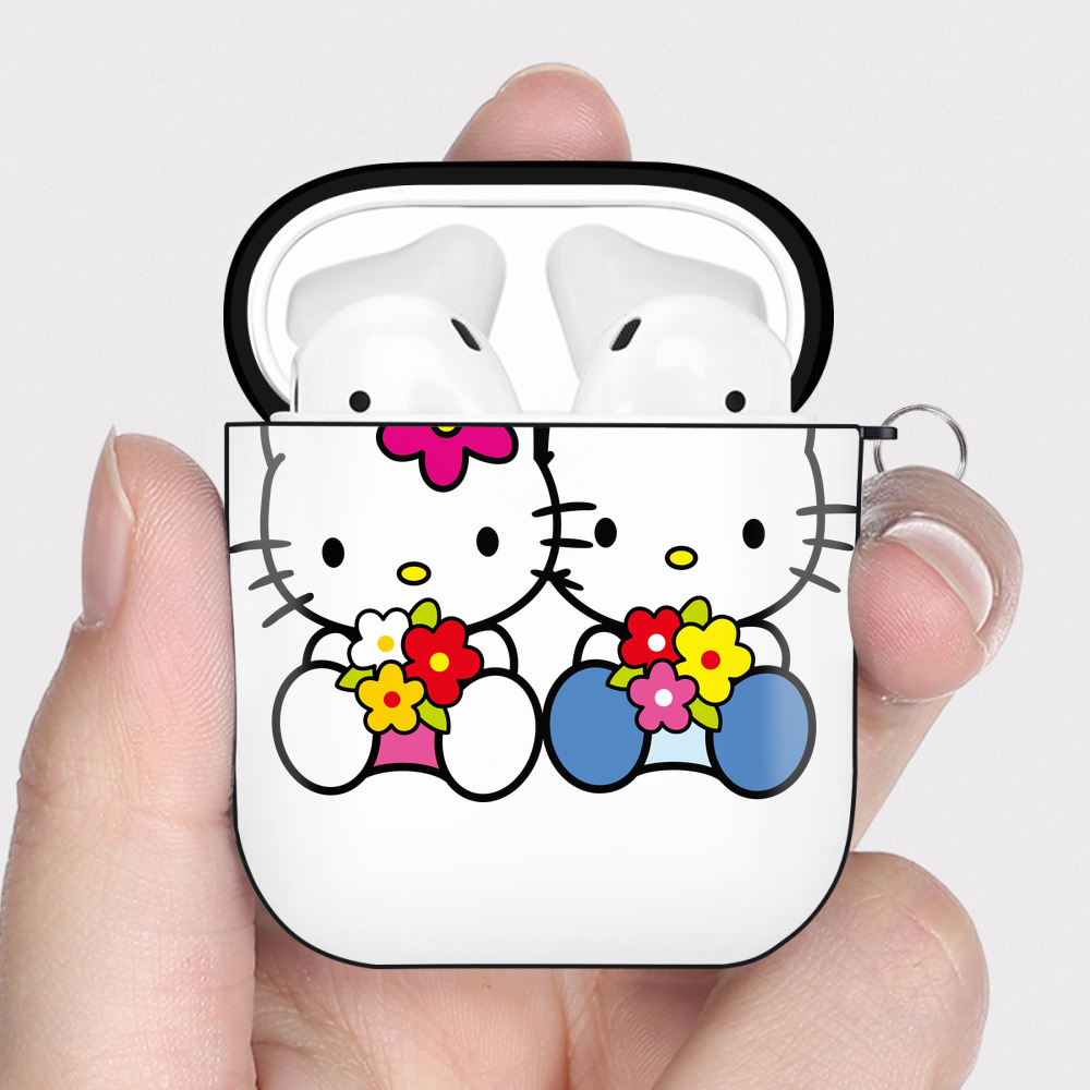 （画像用） Hello Kitty ハローキティ AirPods 第2世代保護ケース ハードシェル ブラック 耐衝撃・防指紋・カラビナ付き