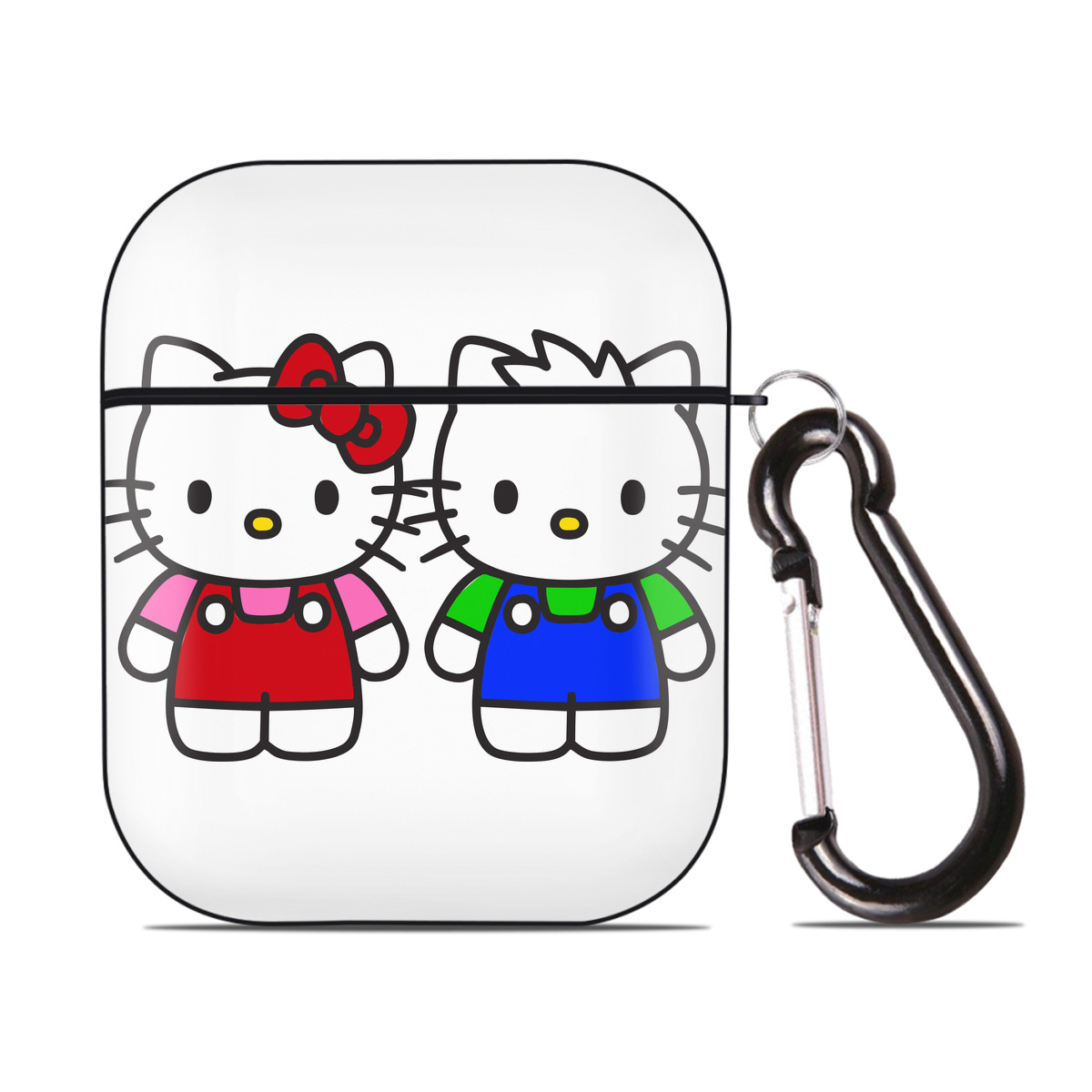 （画像用） Hello Kitty ハローキティ AirPods 第2世代保護ケース ハードシェル ブラック 耐衝撃・防指紋・カラビナ付き