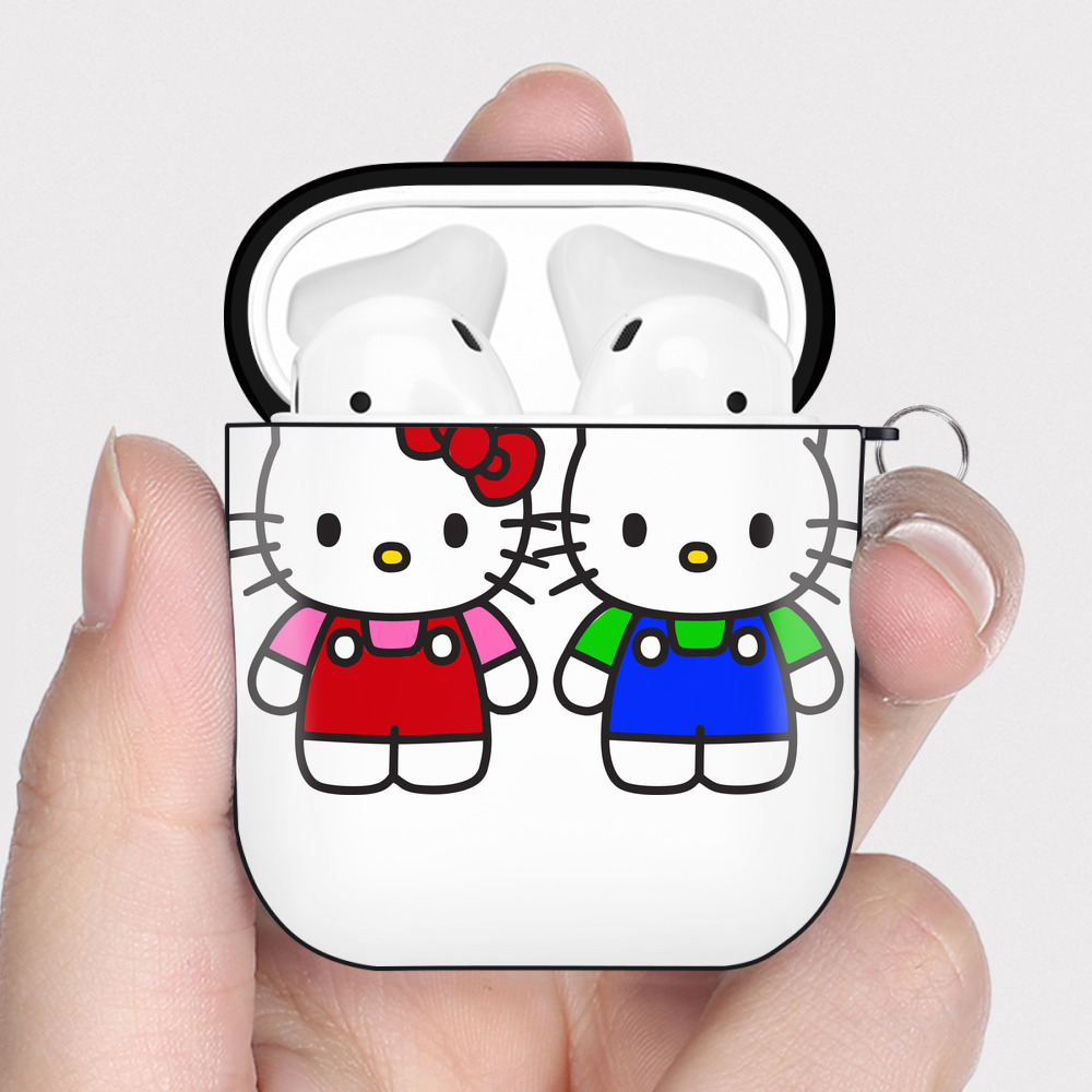 （画像用） Hello Kitty ハローキティ AirPods 第2世代保護ケース ハードシェル ブラック 耐衝撃・防指紋・カラビナ付き