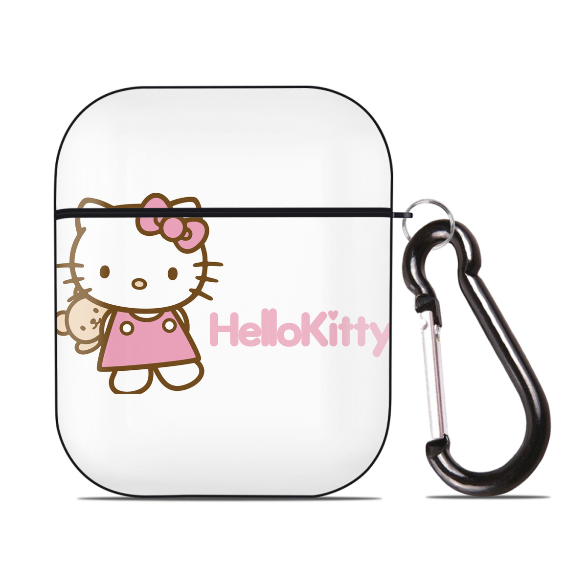 （画像用） Hello Kitty ハローキティ AirPods 第2世代保護ケース ハードシェル ブラック 耐衝撃・防指紋・カラビナ付き
