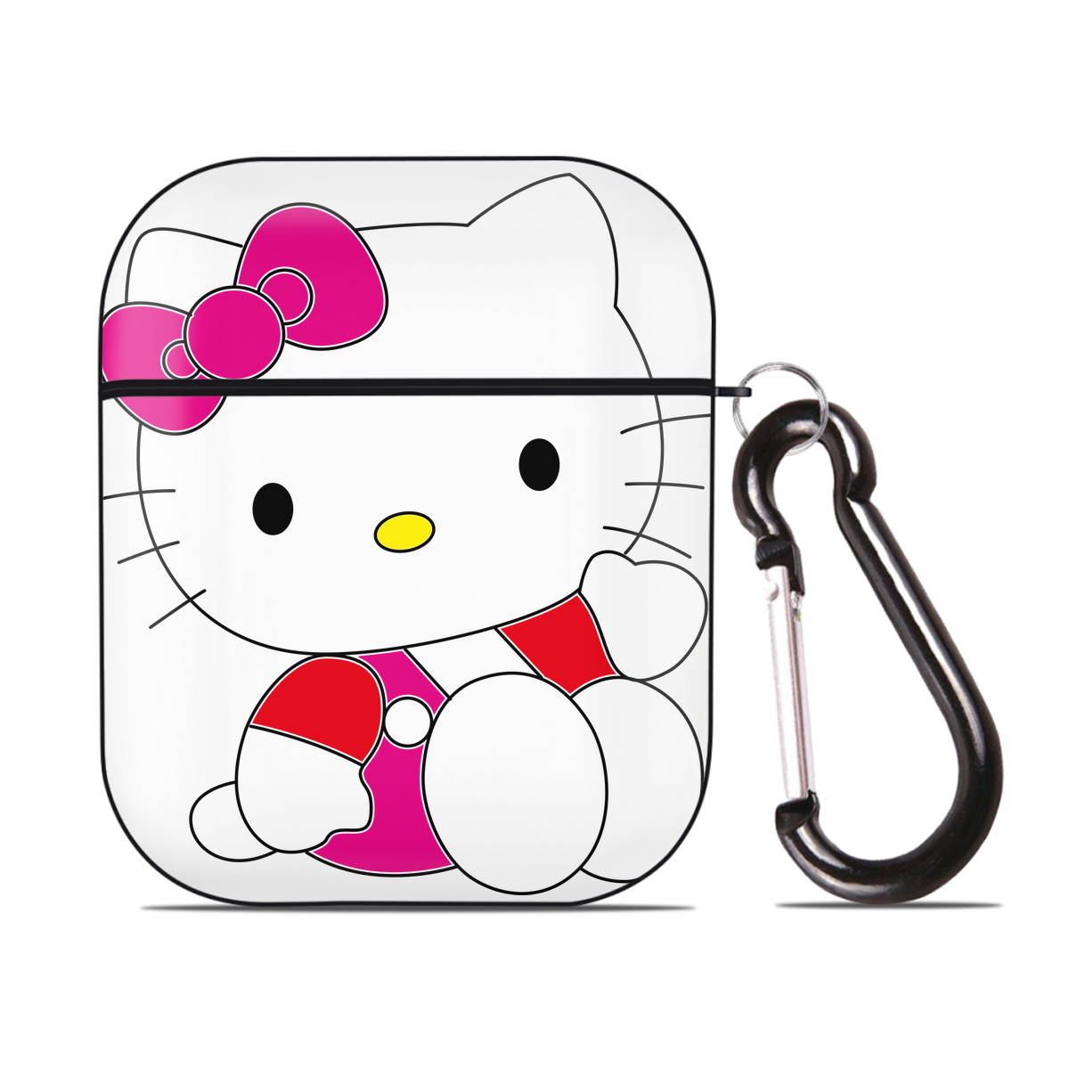 （画像用） Hello Kitty ハローキティ AirPods 第2世代保護ケース ハードシェル ブラック 耐衝撃・防指紋・カラビナ付き