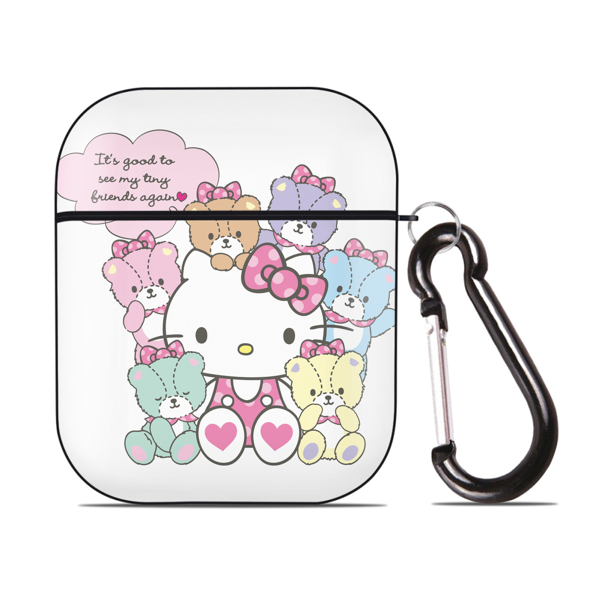 （画像用） Hello Kitty ハローキティ AirPods 第2世代保護ケース ハードシェル ブラック 耐衝撃・防指紋・カラビナ付き