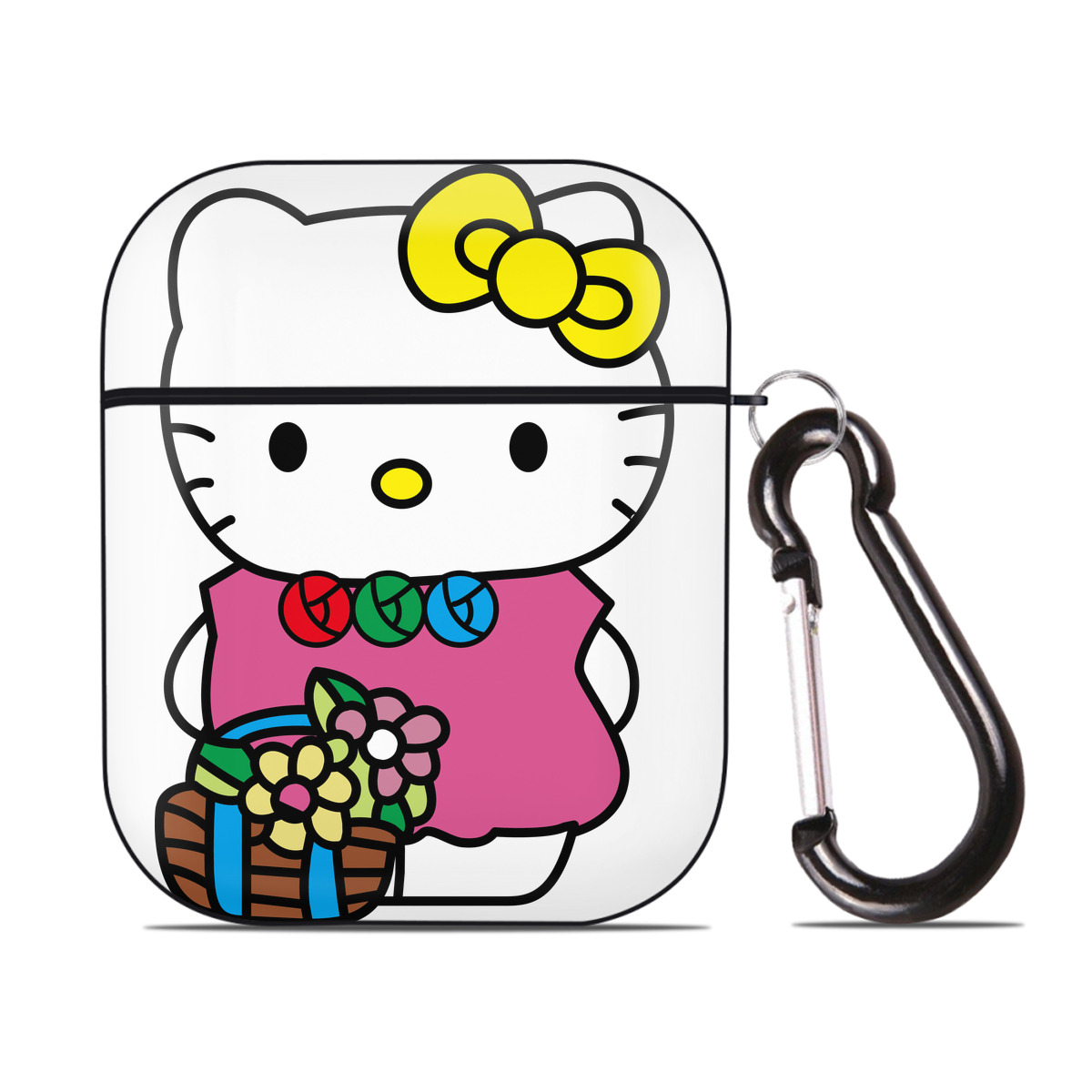 （画像用） Hello Kitty ハローキティ AirPods 第2世代保護ケース ハードシェル ブラック 耐衝撃・防指紋・カラビナ付き