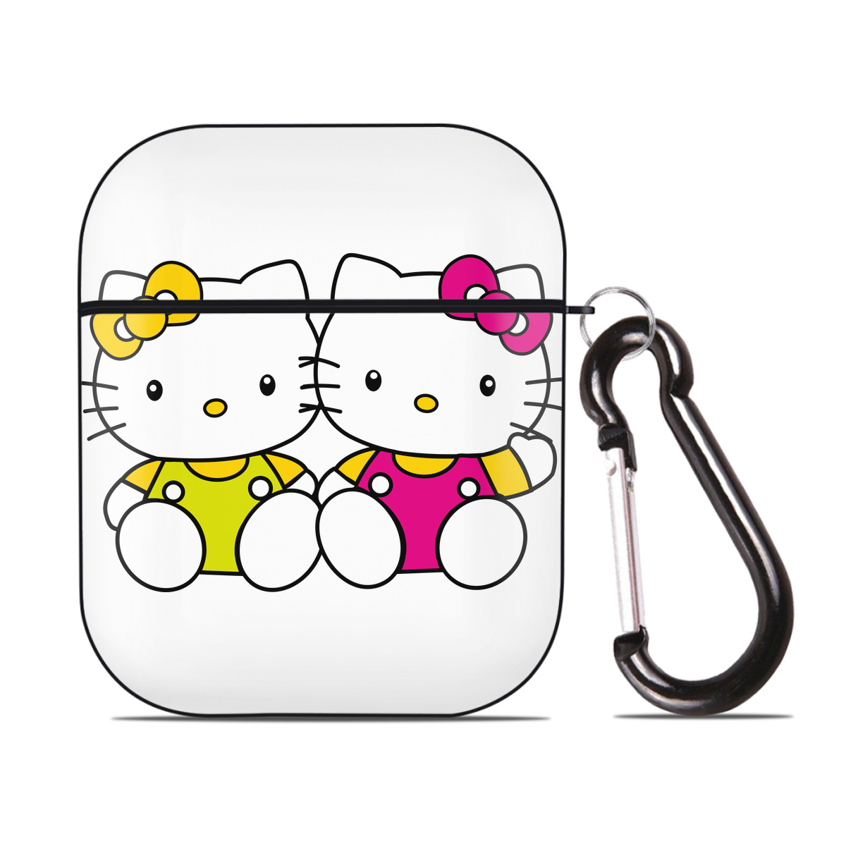 （画像用） Hello Kitty ハローキティ AirPods 第2世代保護ケース ハードシェル ブラック 耐衝撃・防指紋・カラビナ付き