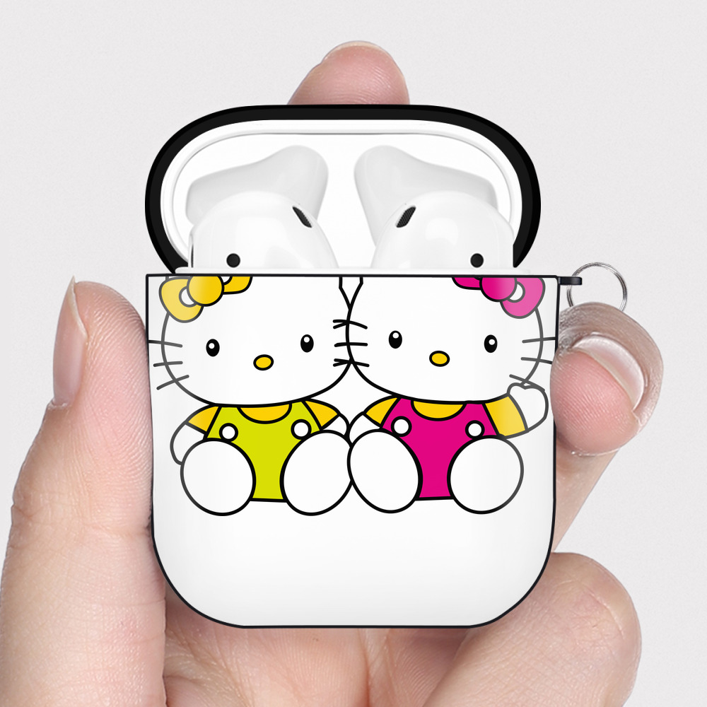 （画像用） Hello Kitty ハローキティ AirPods 第2世代保護ケース ハードシェル ブラック 耐衝撃・防指紋・カラビナ付き