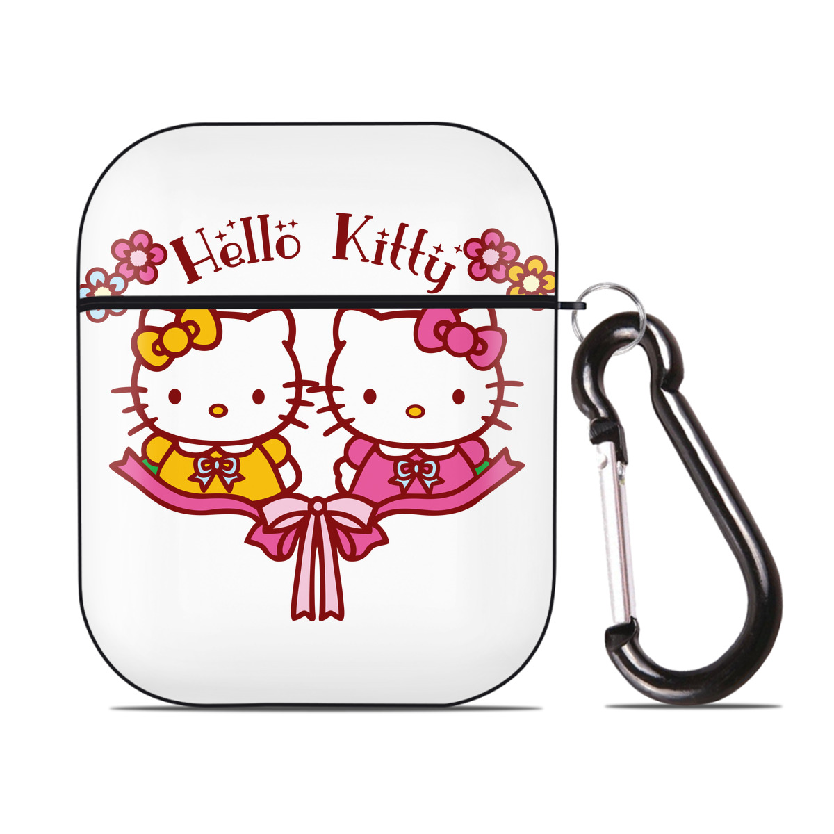 （画像用） Hello Kitty ハローキティ AirPods 第2世代保護ケース ハードシェル ブラック 耐衝撃・防指紋・カラビナ付き